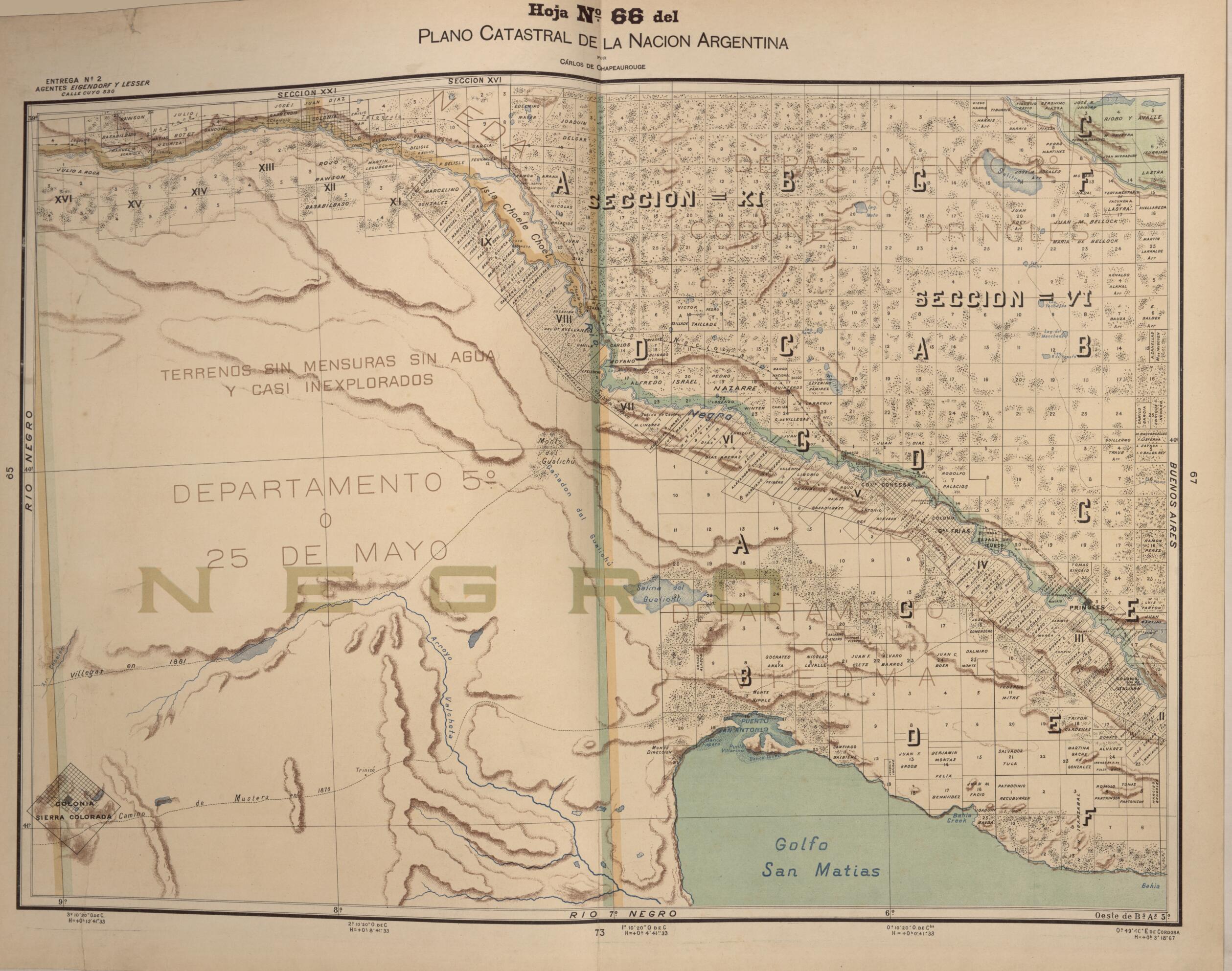 This old map of Plano Catastral De La Nacion Hoja No. 66 from República Argentina from 1905 was created by Carlos De Chapeaurouge in 1905
