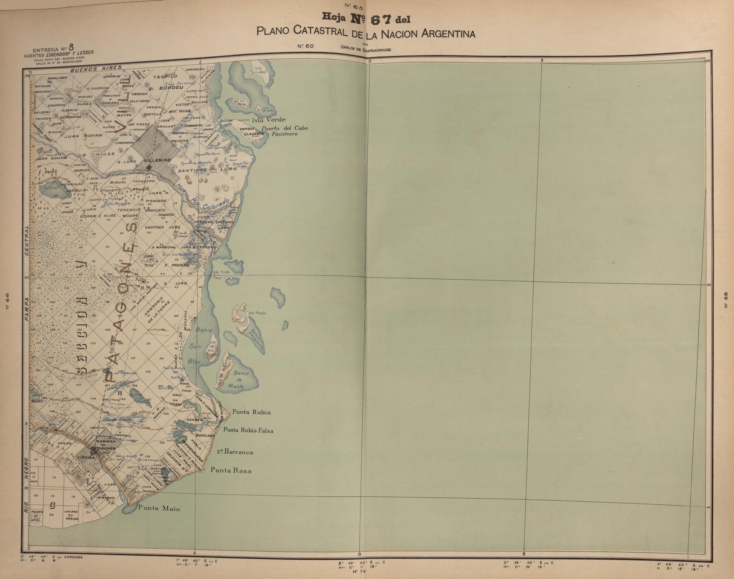 This old map of Plano Catastral De La Nacion Hoja No. 67 from República Argentina from 1905 was created by Carlos De Chapeaurouge in 1905