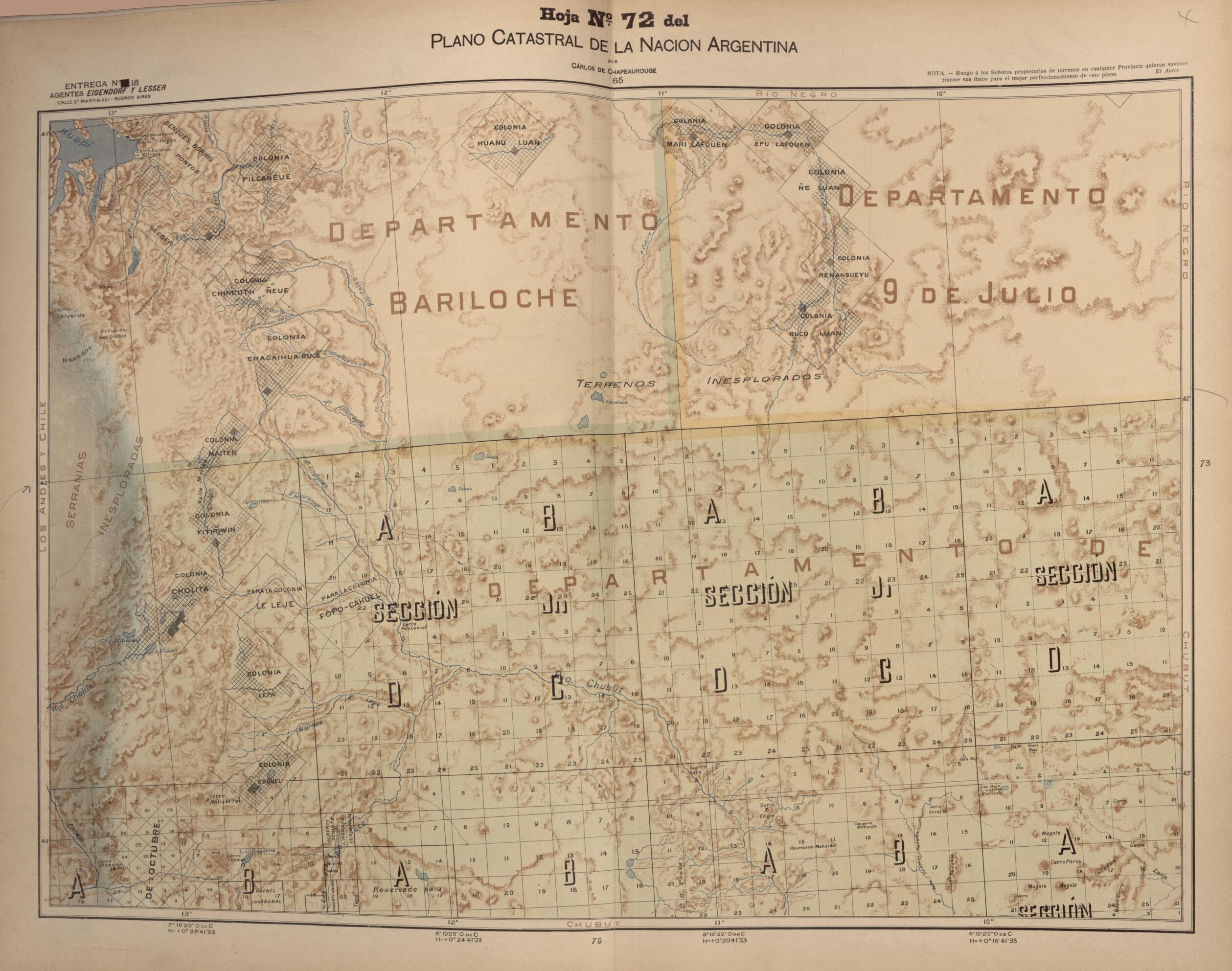 This old map of Plano Catastral De La Nacion Hoja No. 72 from República Argentina from 1905 was created by Carlos De Chapeaurouge in 1905