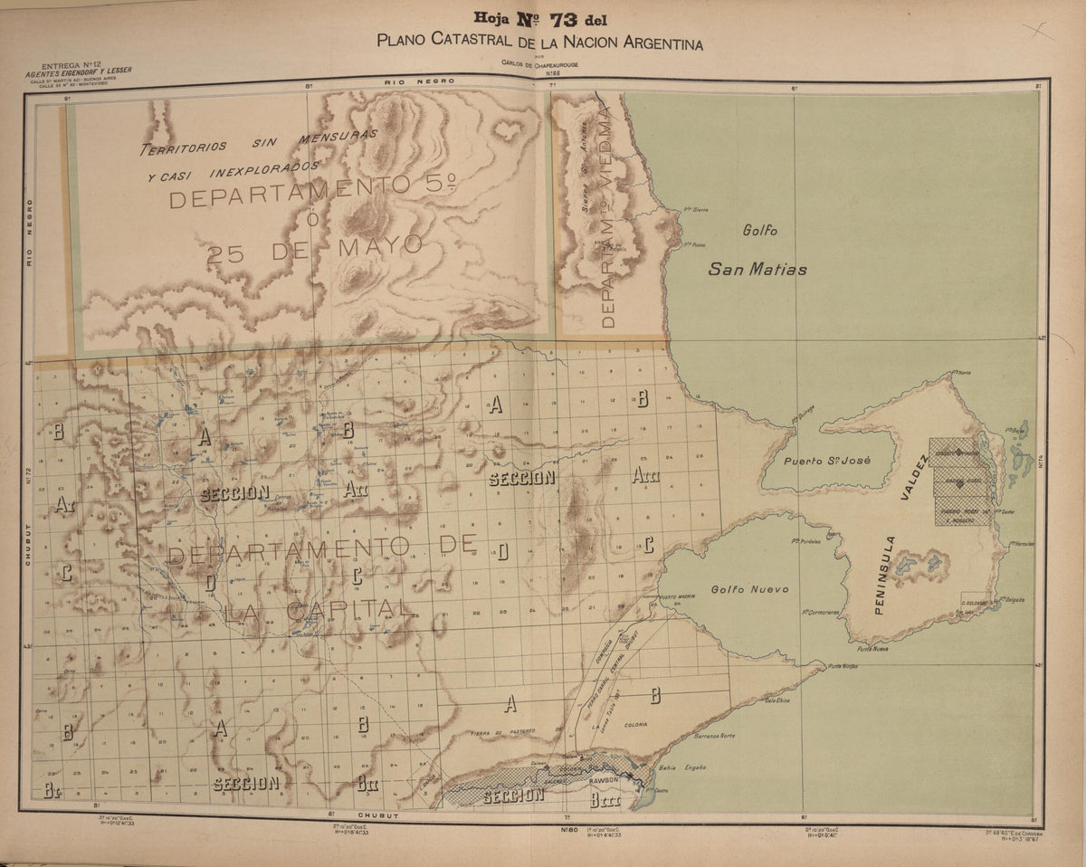 Plano Catastral De La Nacion Hoja No. 73 from República Argentina 1905 by Relic Map Company
