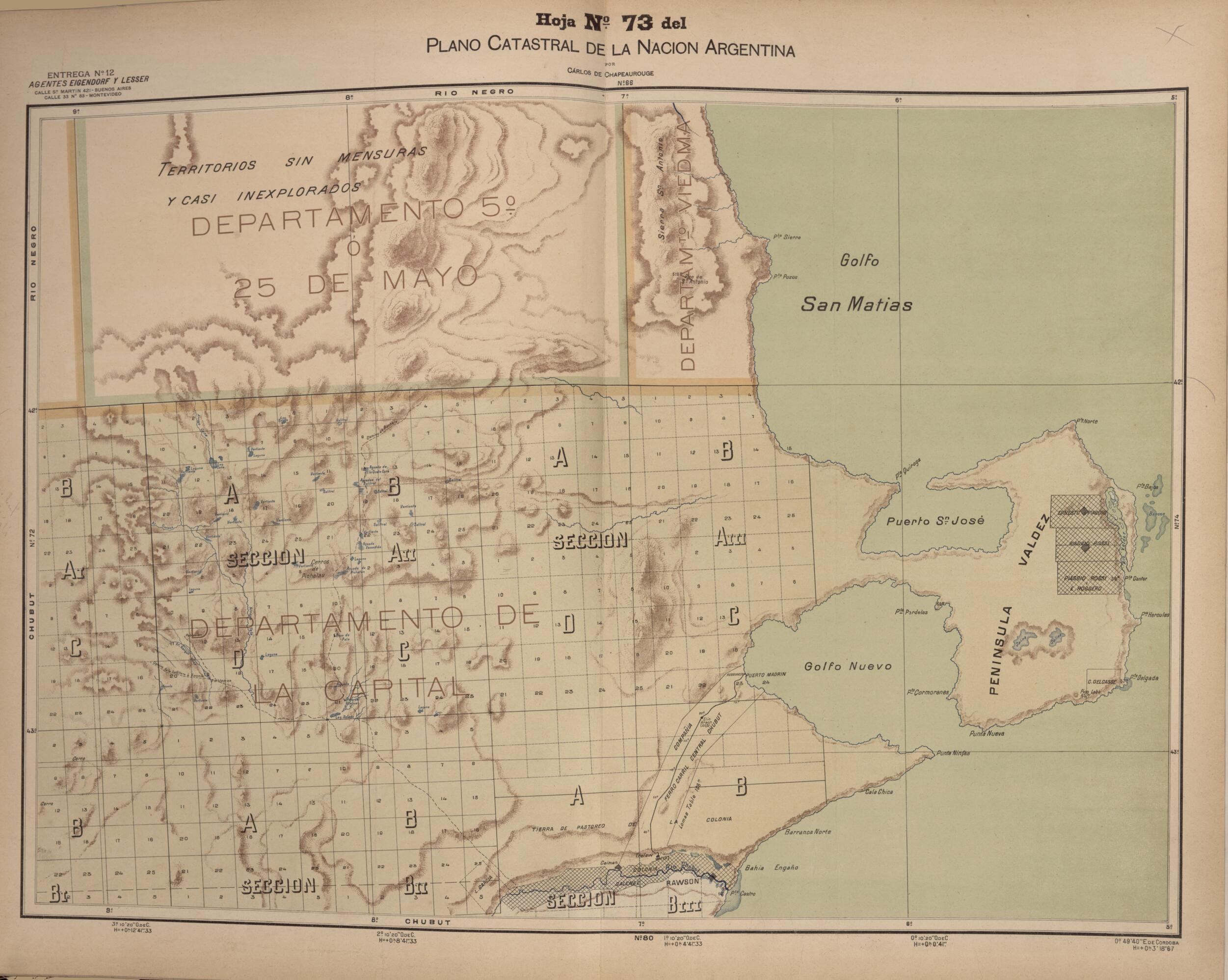This old map of Plano Catastral De La Nacion Hoja No. 73 from República Argentina from 1905 was created by Carlos De Chapeaurouge in 1905