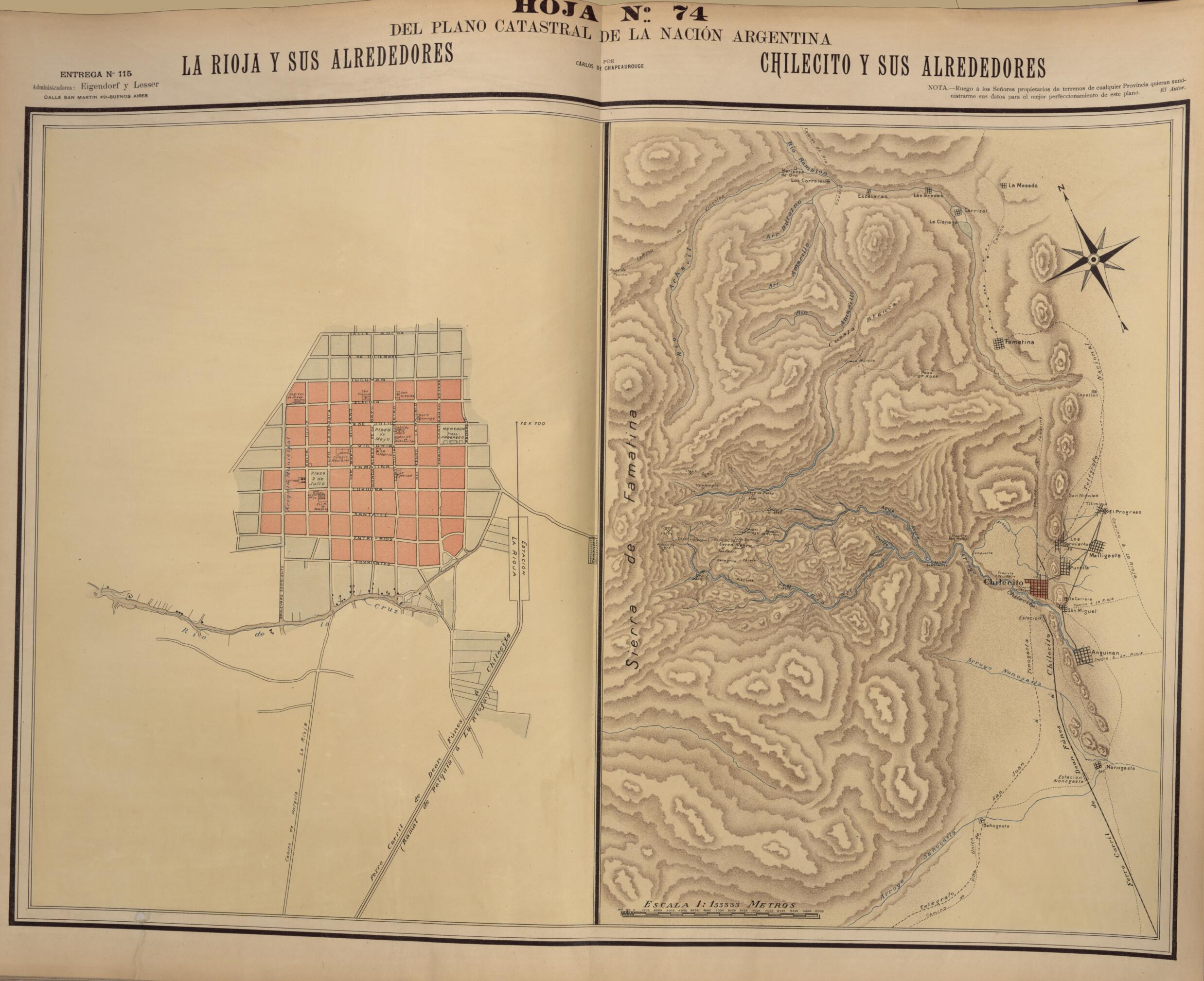 This old map of Plano Catastral De La Nacion Hoja No. 74 from República Argentina from 1905 was created by Carlos De Chapeaurouge in 1905