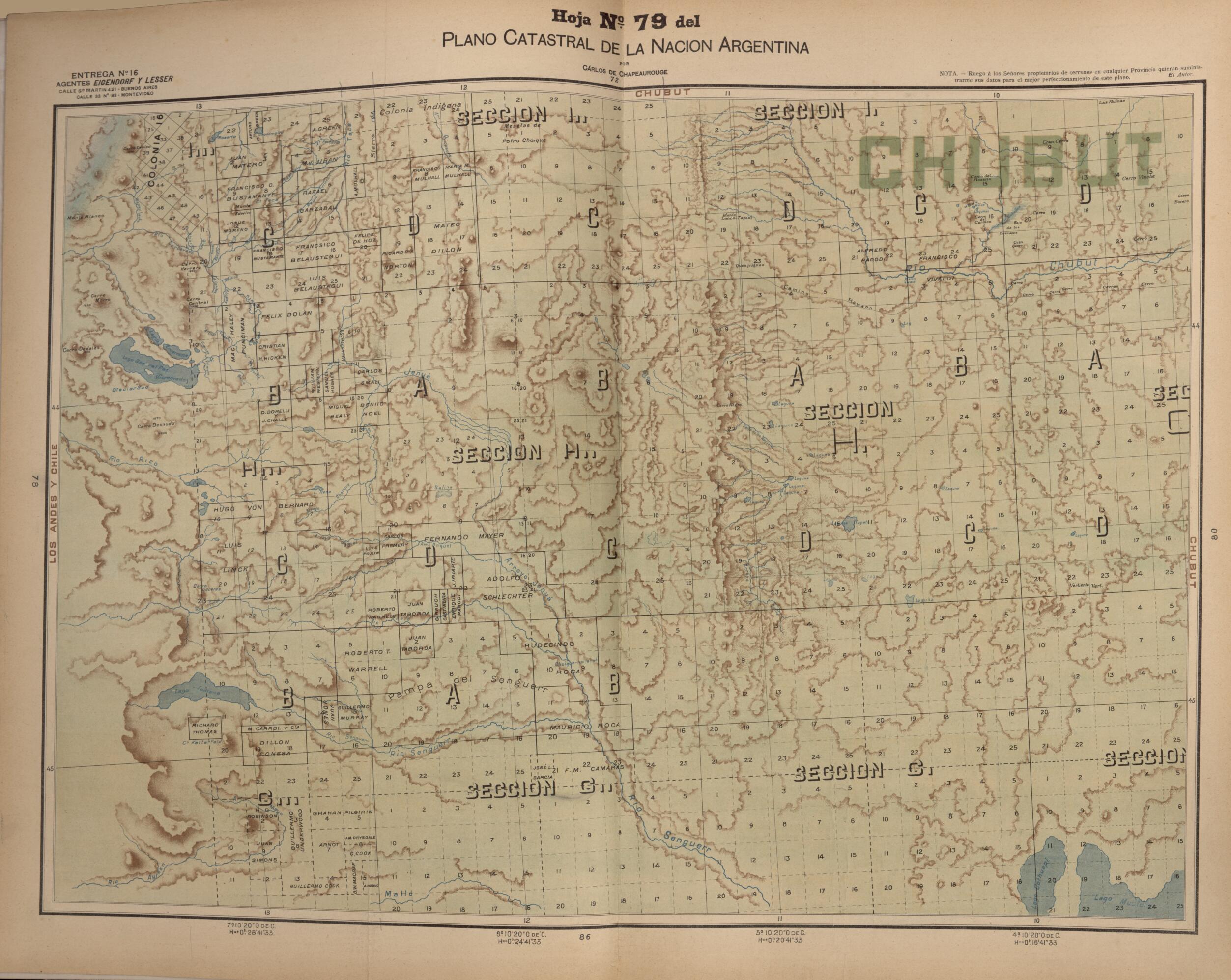 This old map of Plano Catastral De La Nacion Hoja No. 79 from República Argentina from 1905 was created by Carlos De Chapeaurouge in 1905