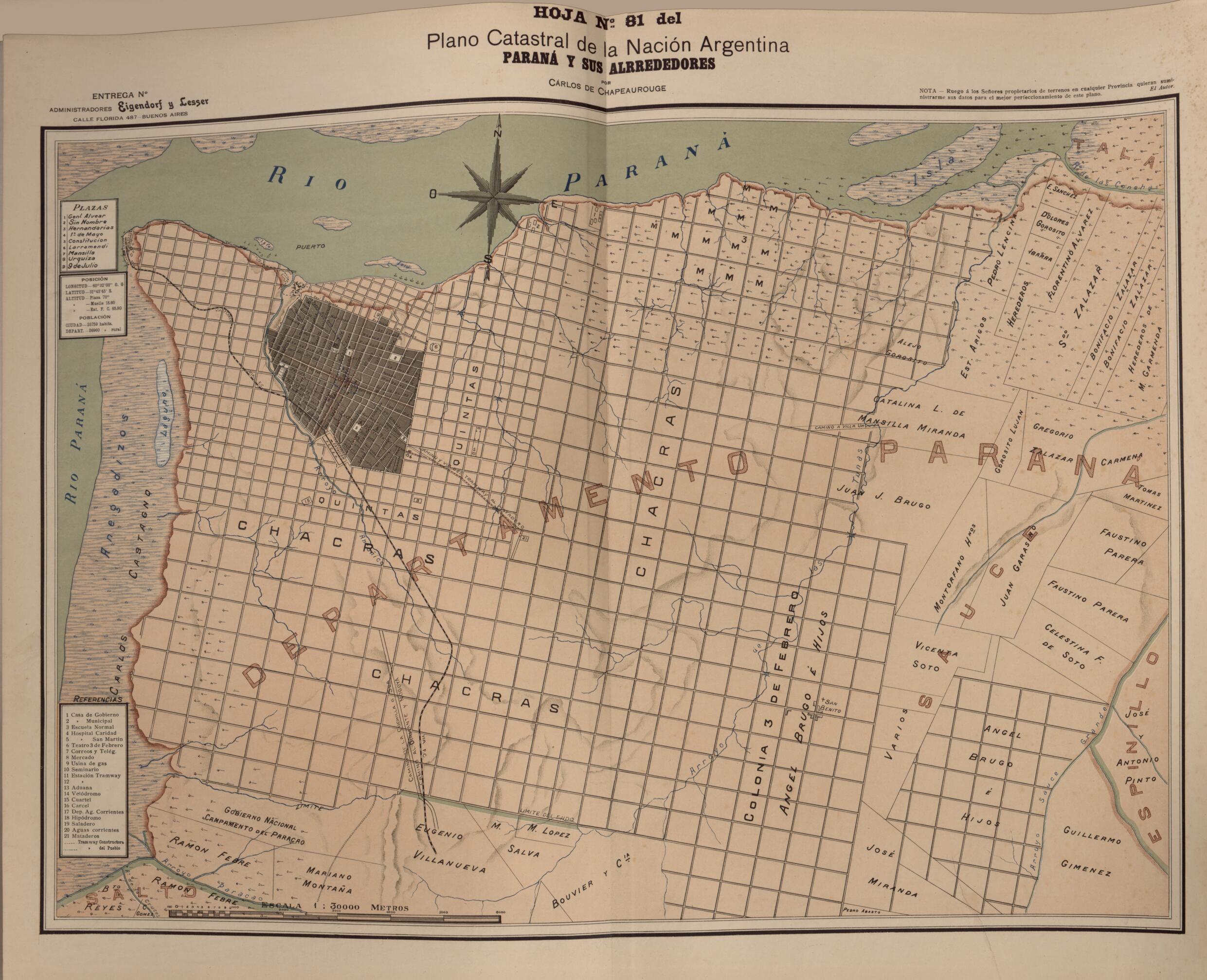This old map of Plano Catastral De La Nacion Hoja No. 81 from República Argentina from 1905 was created by Carlos De Chapeaurouge in 1905
