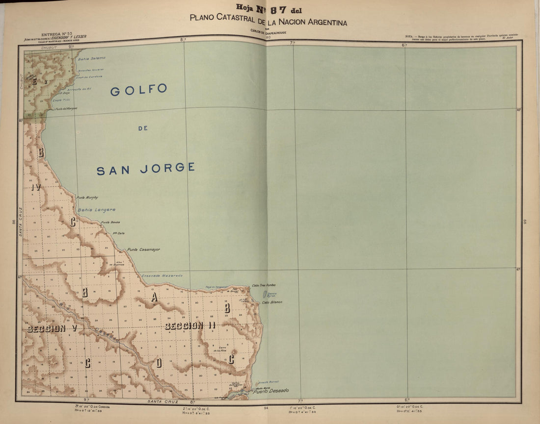 This old map of Plano Catastral De La Nacion Hoja No. 87 from República Argentina from 1905 was created by Carlos De Chapeaurouge in 1905