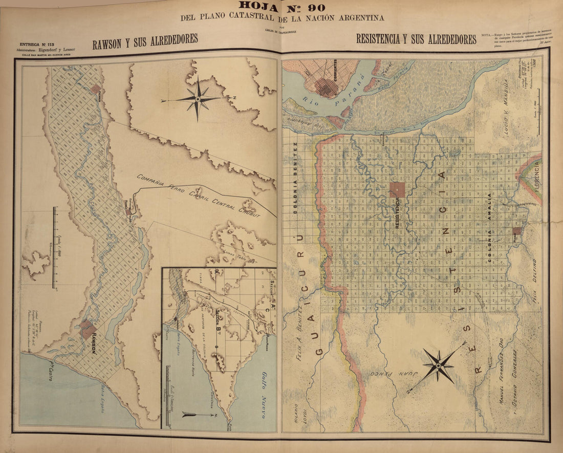 This old map of Plano Catastral De La Nacion Hoja No. 90 from República Argentina from 1905 was created by Carlos De Chapeaurouge in 1905