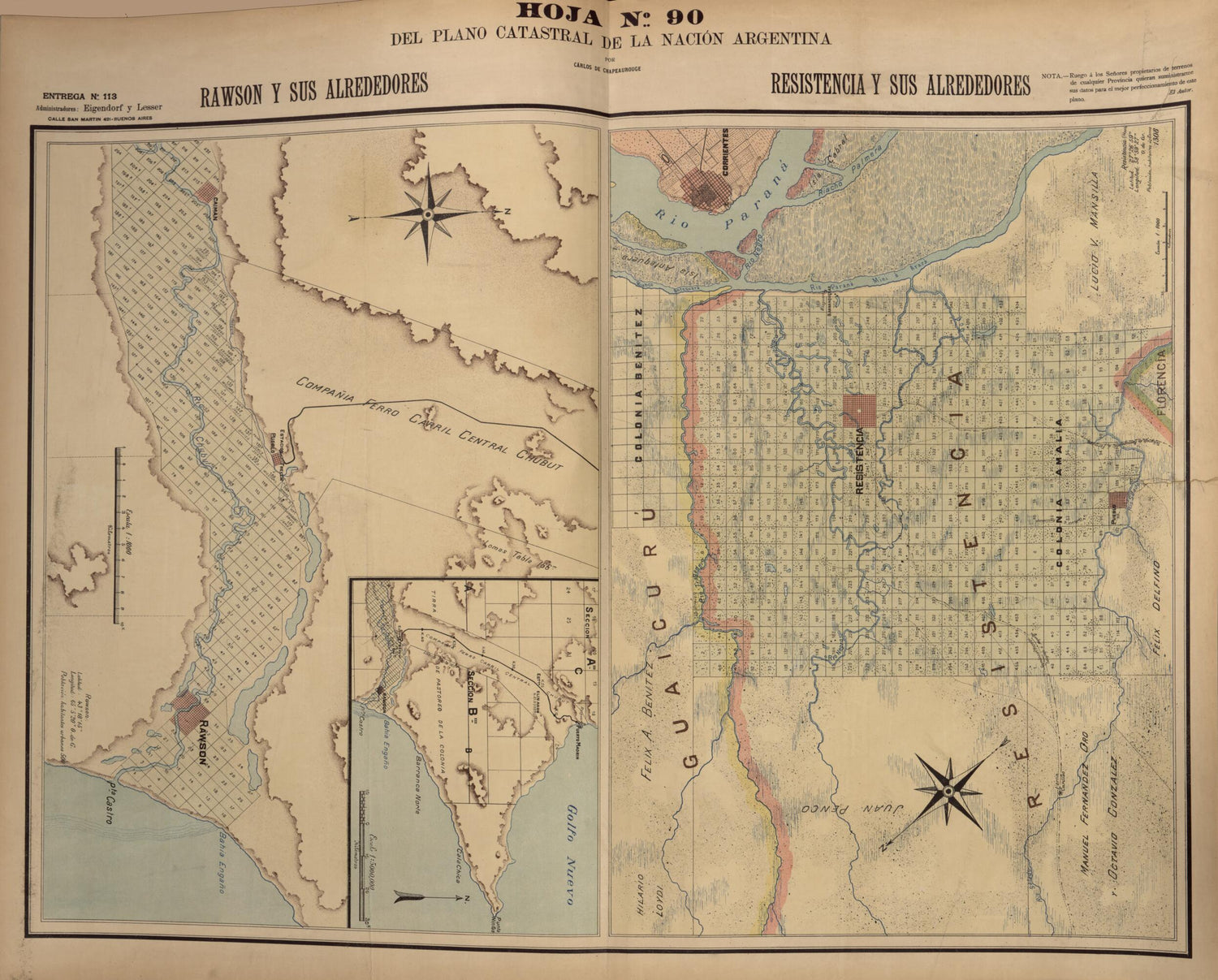 This old map of Plano Catastral De La Nacion Hoja No. 90 from República Argentina from 1905 was created by Carlos De Chapeaurouge in 1905