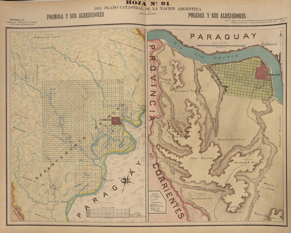 This old map of Plano Catastral De La Nacion Hoja No. 91 from República Argentina from 1905 was created by Carlos De Chapeaurouge in 1905