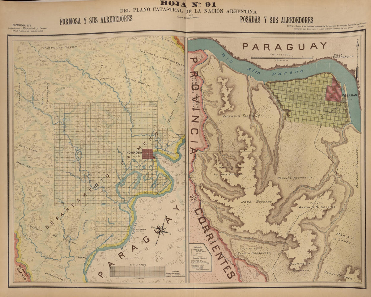 Plano Catastral De La Nacion Hoja No. 91 from República Argentina 1905 by Relic Map Company