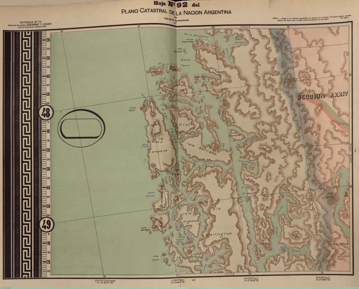 Plano Catastral De La Nacion Hoja No. 92 from República Argentina 1905 by Relic Map Company