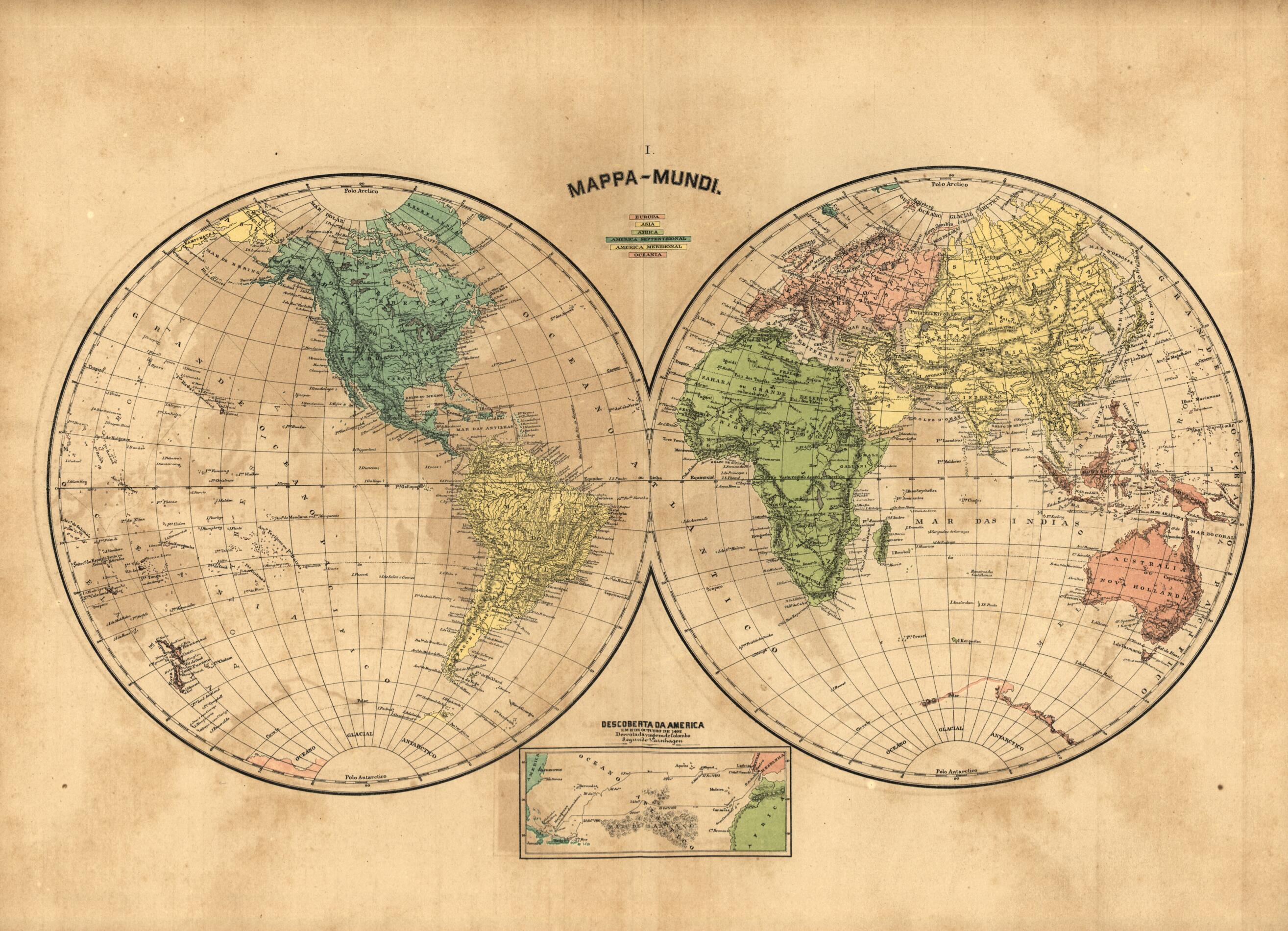 This old map of Mappa-mundi from Atlas Do Imperio Do Brazil from 1868 was created by Cândido Mendes in 1868