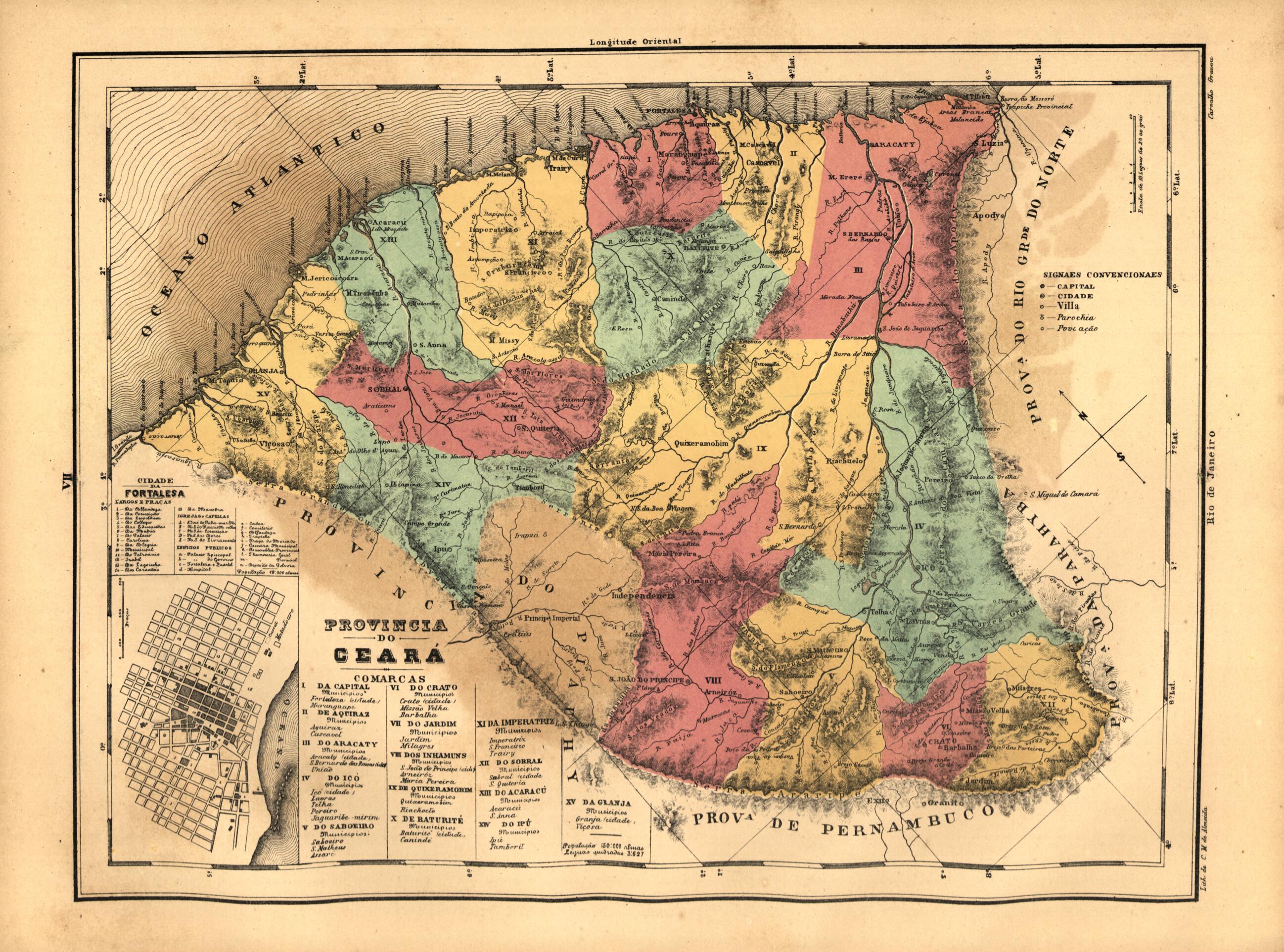 This old map of Provincia Do Ceara from Atlas Do Imperio Do Brazil from 1868 was created by Cândido Mendes in 1868