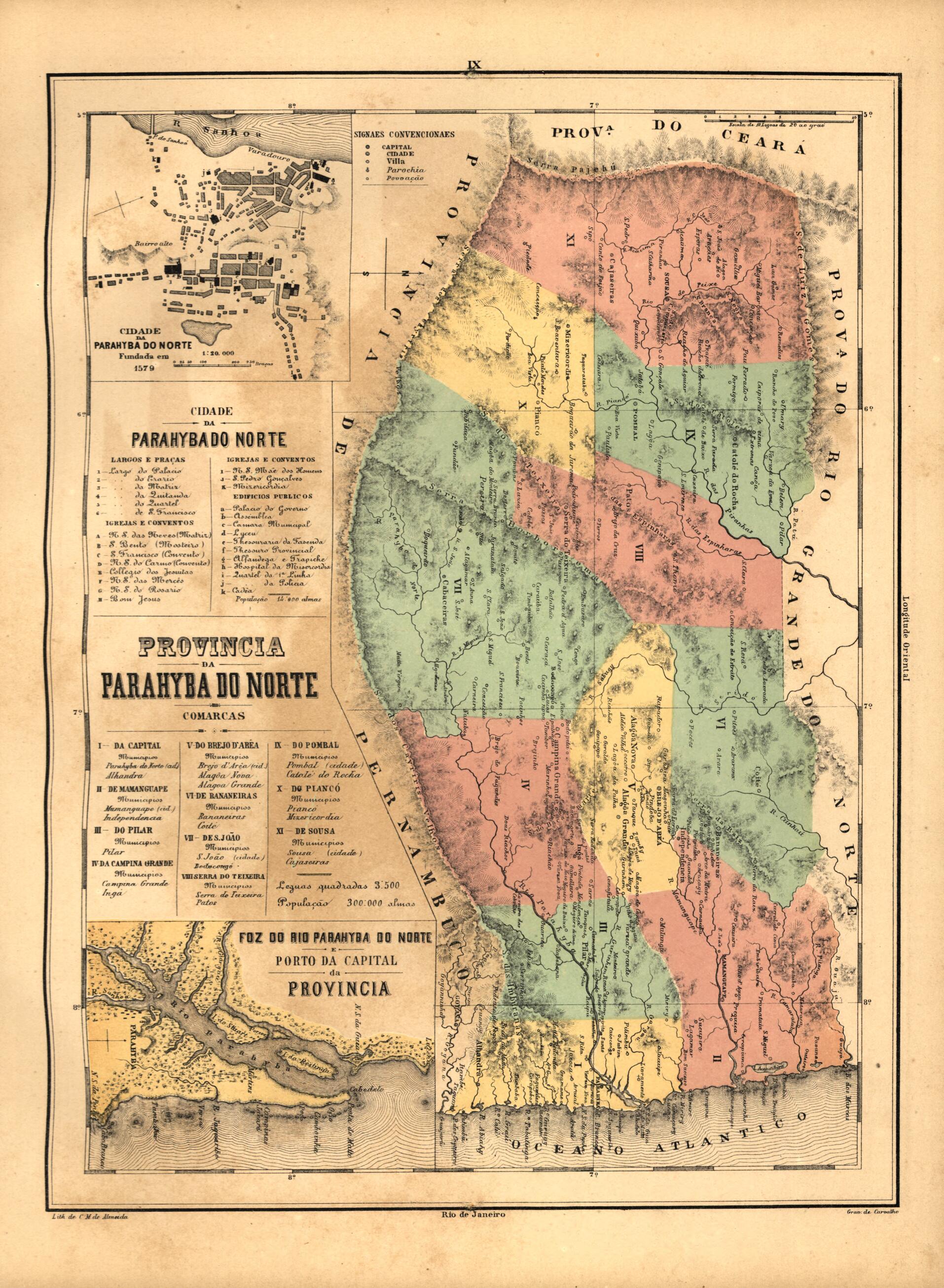 This old map of Provincia Da Parahyba Do Norte from Atlas Do Imperio Do Brazil from 1868 was created by Cândido Mendes in 1868