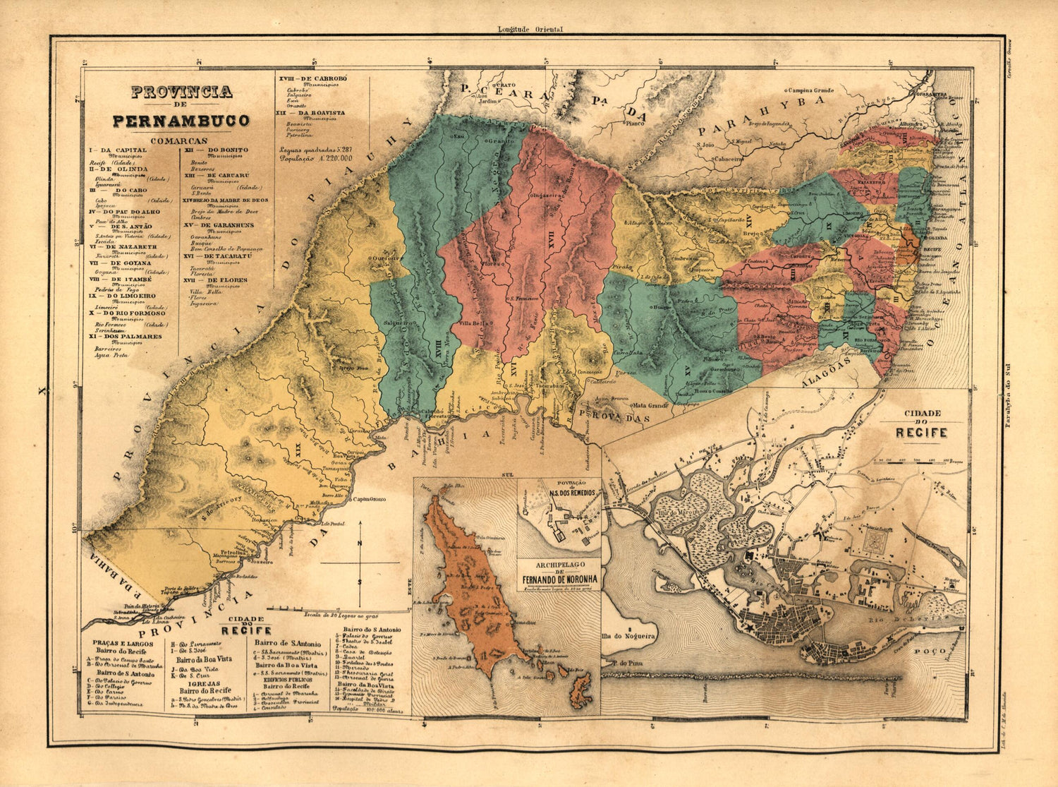 This old map of Provincia De Pernambuco from Atlas Do Imperio Do Brazil from 1868 was created by Cândido Mendes in 1868