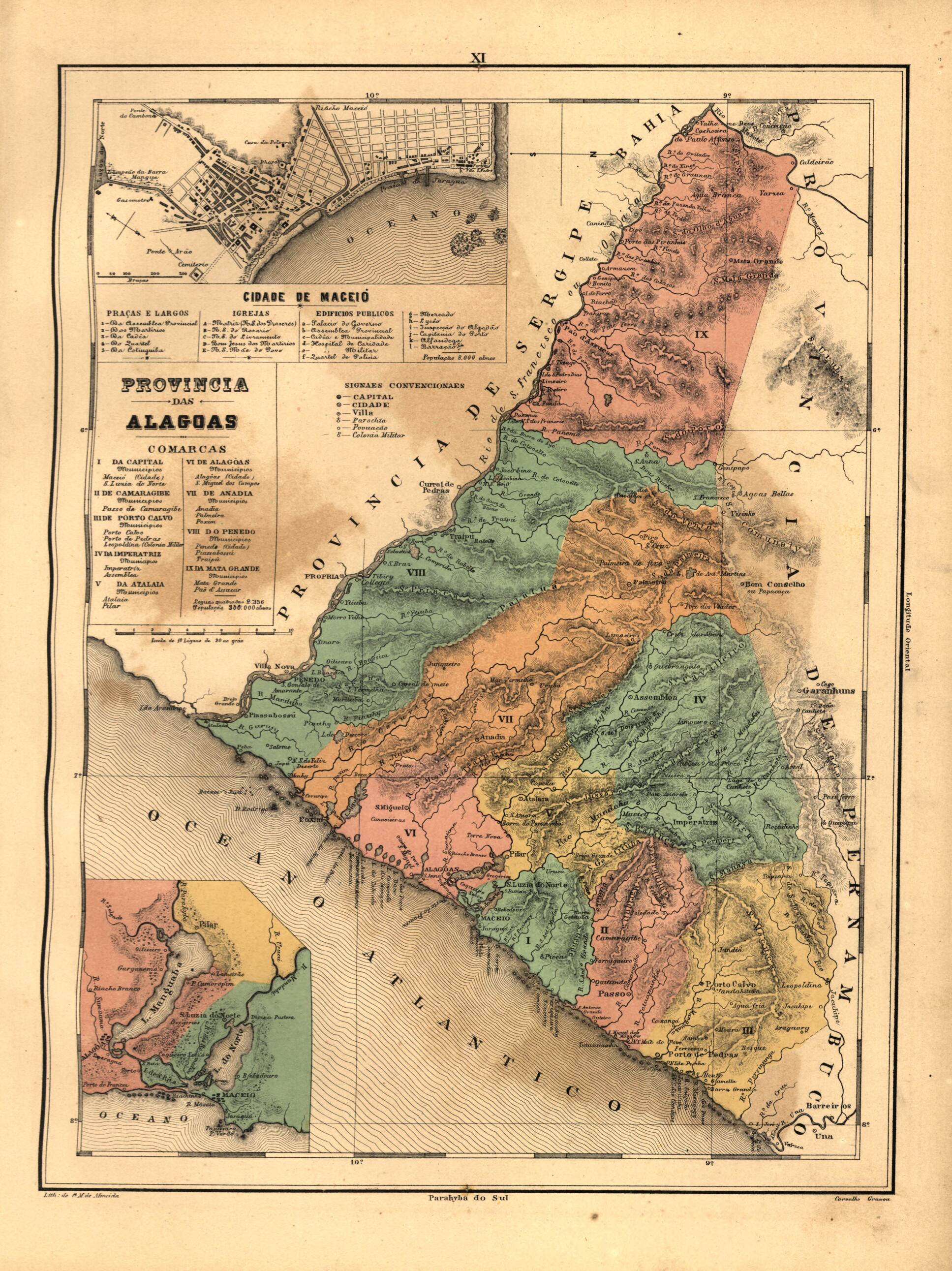 This old map of Provincia Das Alagoas from Atlas Do Imperio Do Brazil from 1868 was created by Cândido Mendes in 1868