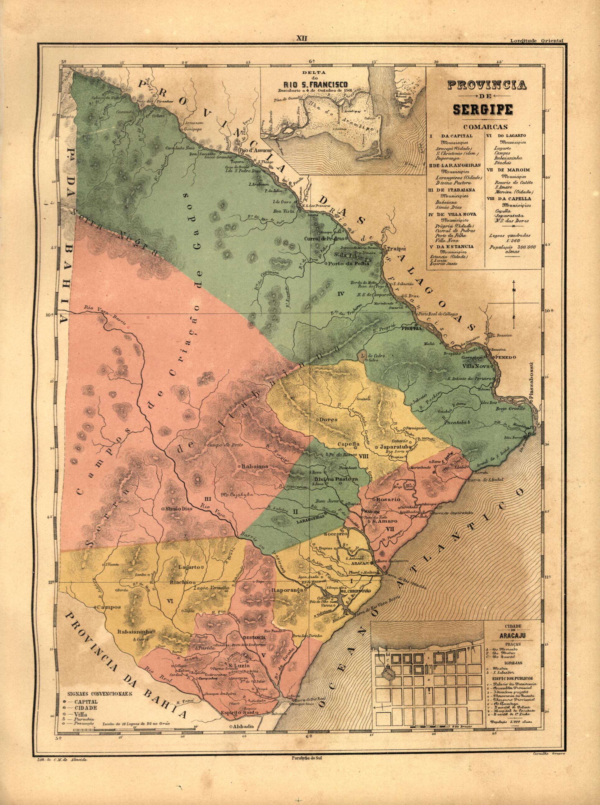 This old map of Provincia De Sergipe from Atlas Do Imperio Do Brazil from 1868 was created by Cândido Mendes in 1868