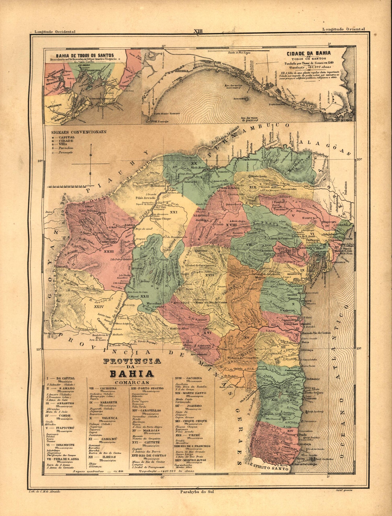 This old map of Provincia Da Bahia from Atlas Do Imperio Do Brazil from 1868 was created by Cândido Mendes in 1868