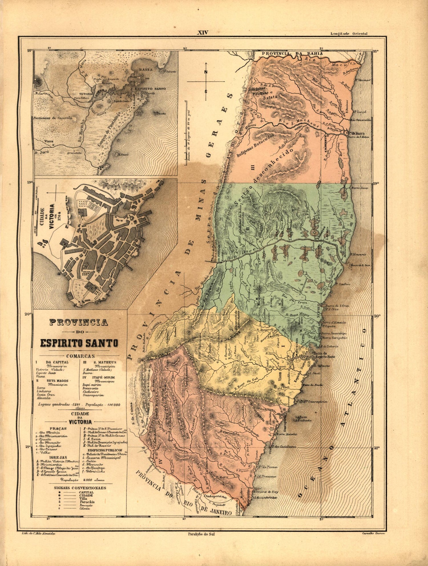 This old map of Provincia Do Espirito Santo from Atlas Do Imperio Do Brazil from 1868 was created by Cândido Mendes in 1868