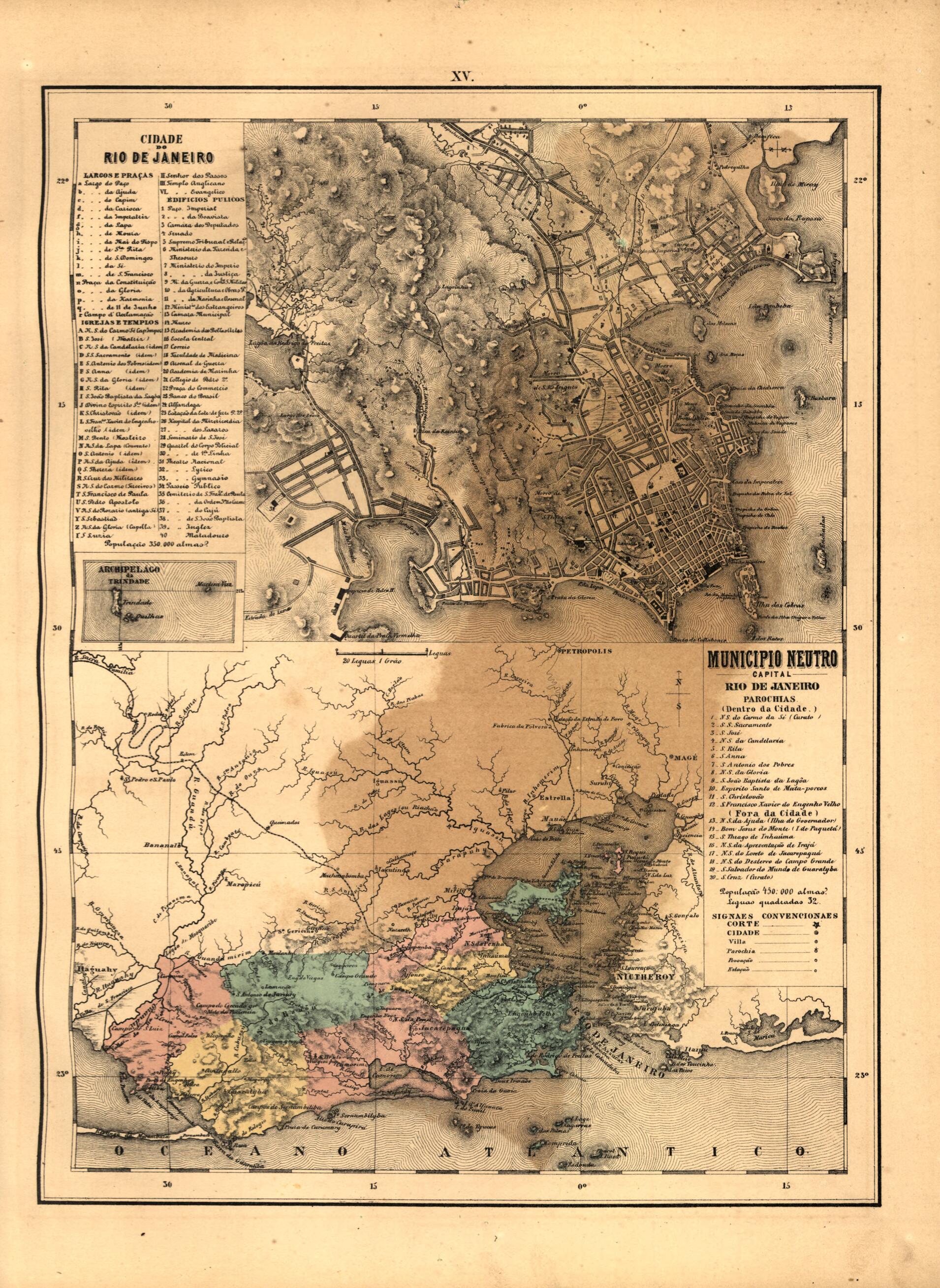 This old map of Cidade Do Rio De Janeiro / Municipio Neutro from Atlas Do Imperio Do Brazil from 1868 was created by Cândido Mendes in 1868