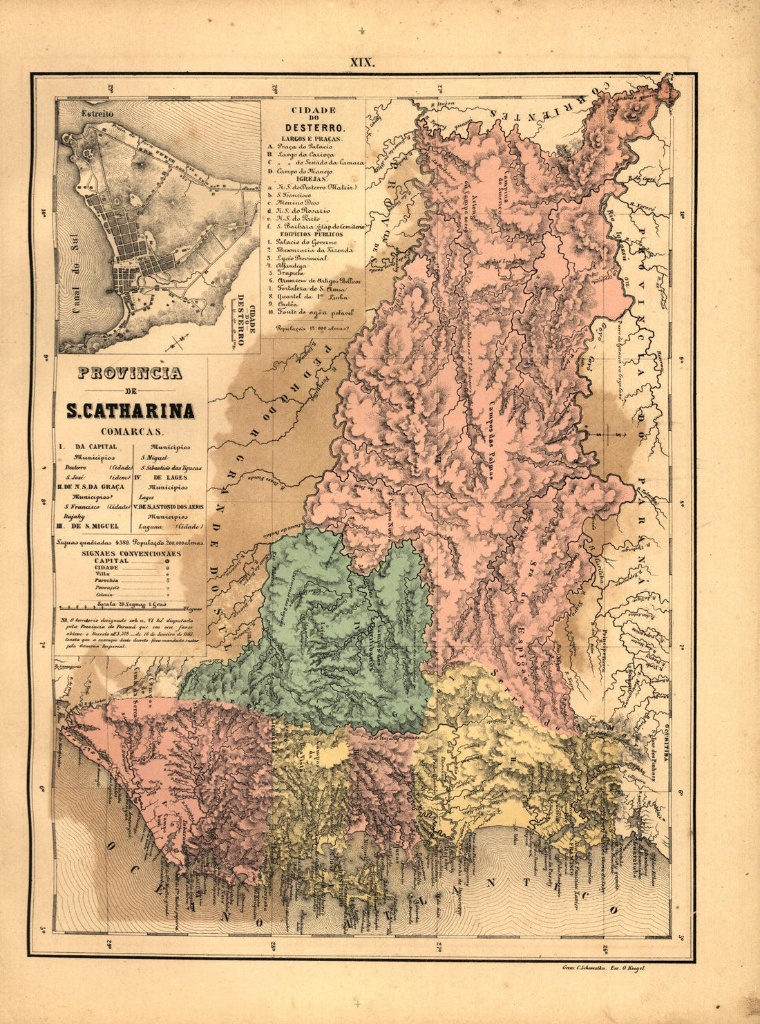 This old map of Provincia De S. Catharina from Atlas Do Imperio Do Brazil from 1868 was created by Cândido Mendes in 1868
