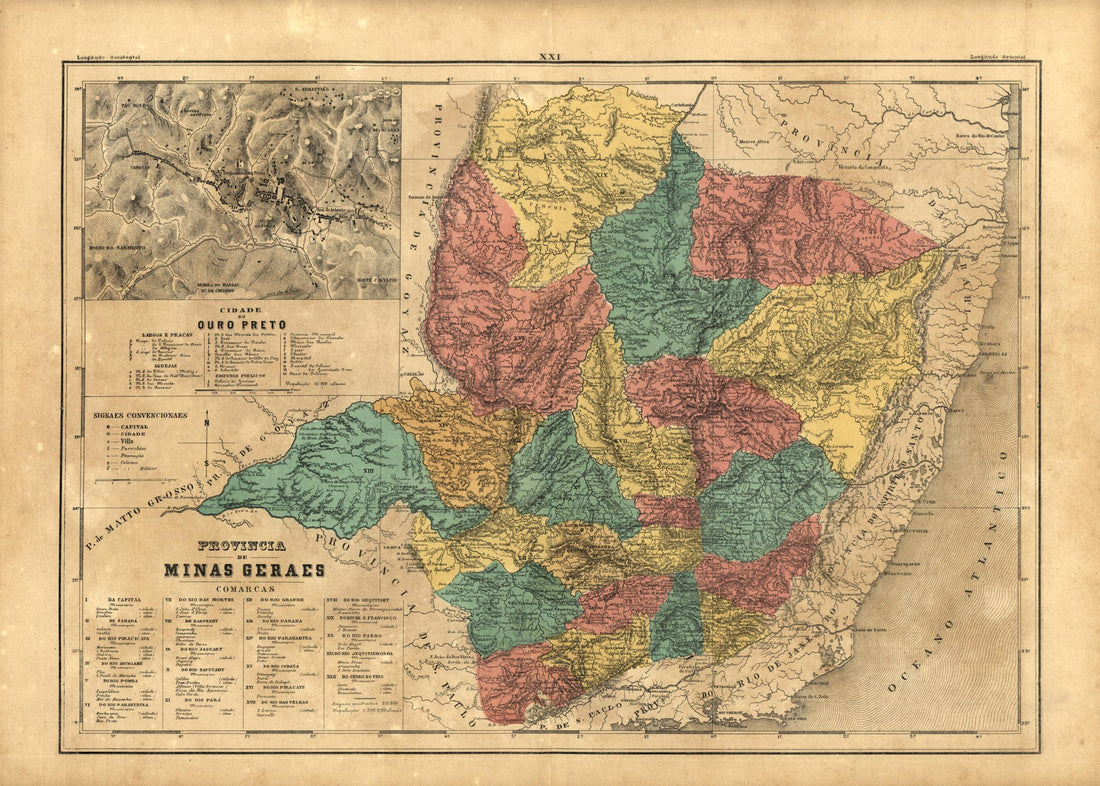 This old map of Provincia De Minas Geraes; Cidade Do Ouro Preto from Atlas Do Imperio Do Brazil from 1868 was created by Cândido Mendes in 1868