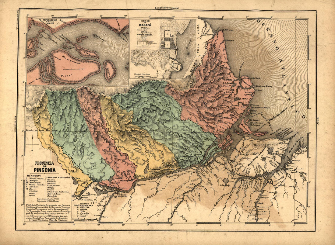 This old map of Provinicia De Pinsonia from Atlas Do Imperio Do Brazil from 1868 was created by Cândido Mendes in 1868