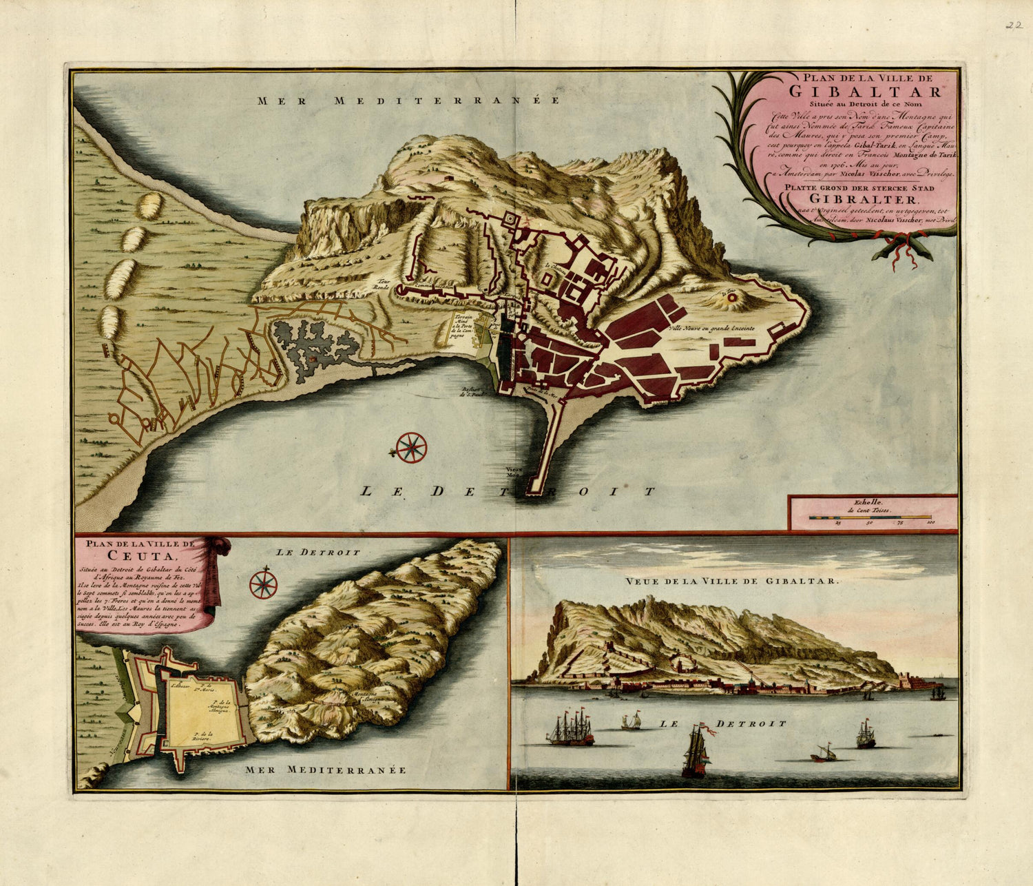 This old map of Plan De La Ville De Gibraltar from a Collection of Plans of Fortifications and Battles, 1684-from 1709 from 1709 was created by Anna Beeck in 1709