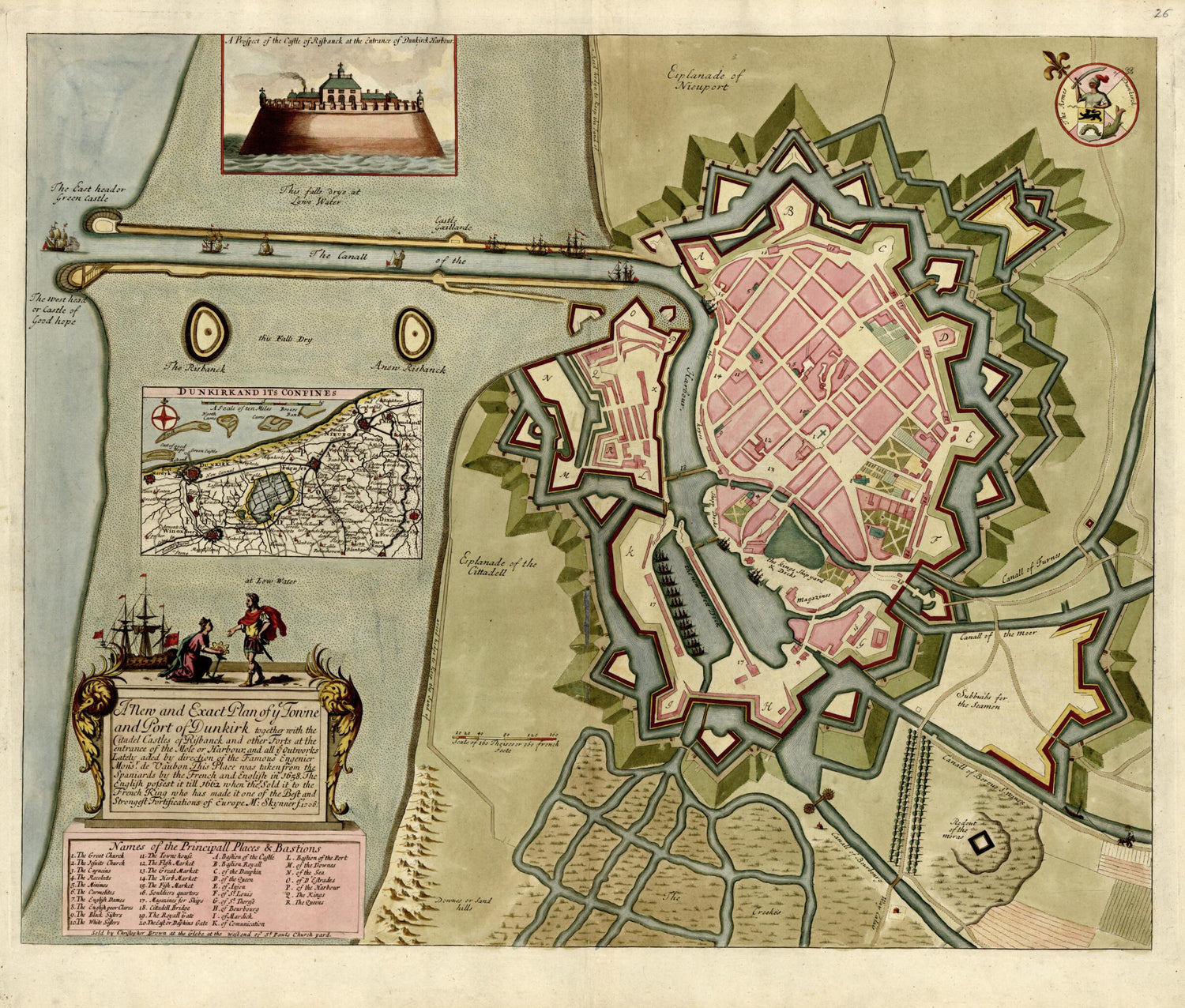 This old map of A New and Exact Plan of Ye Towne and Port of Dunkirk from a Collection of Plans of Fortifications and Battles, 1684-from 1709 from 1709 was created by Anna Beeck in 1709