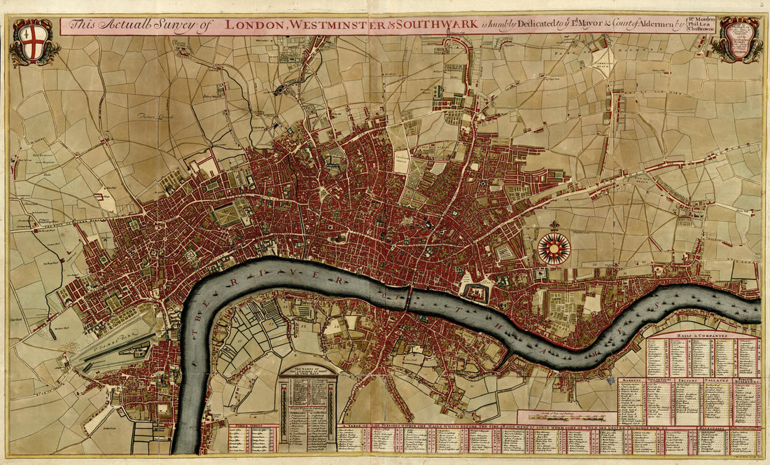 This old map of Survey of London, Westminster, and Southwark from a Collection of Plans of Fortifications and Battles, 1684-from 1709 from 1709 was created by Anna Beeck in 1709