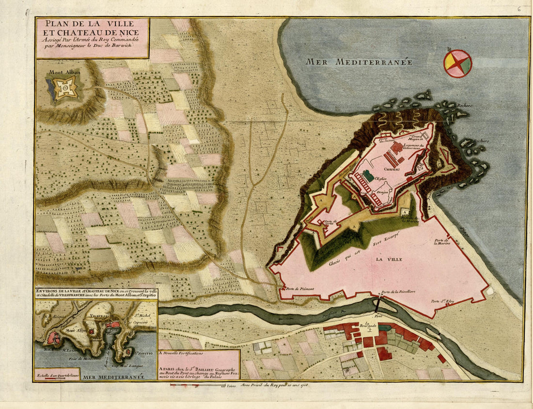 This old map of Plan De La Ville Et Chateau De Nice from a Collection of Plans of Fortifications and Battles, 1684-from 1709 from 1709 was created by Anna Beeck in 1709