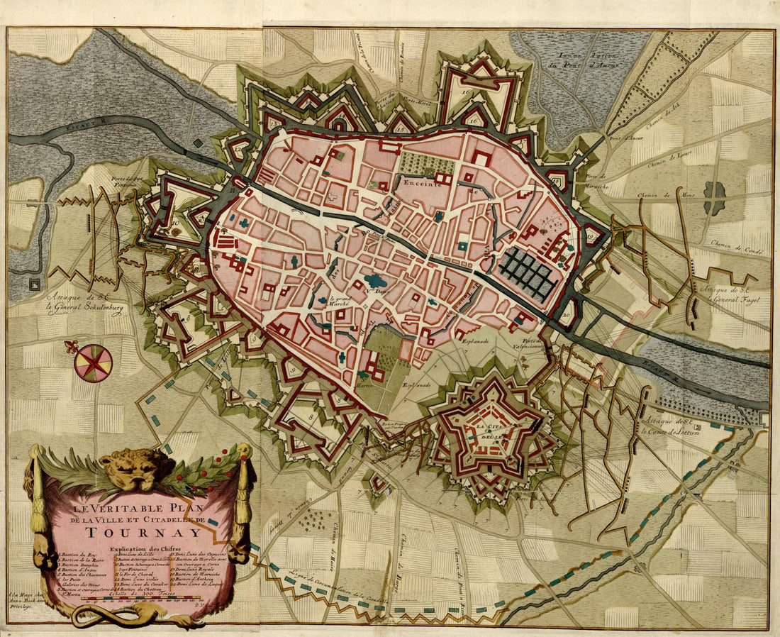 This old map of Le Veritable Plan De La Ville Et Citadelle De Tournay from a Collection of Plans of Fortifications and Battles, 1684-from 1709 from 1709 was created by Anna Beeck in 1709