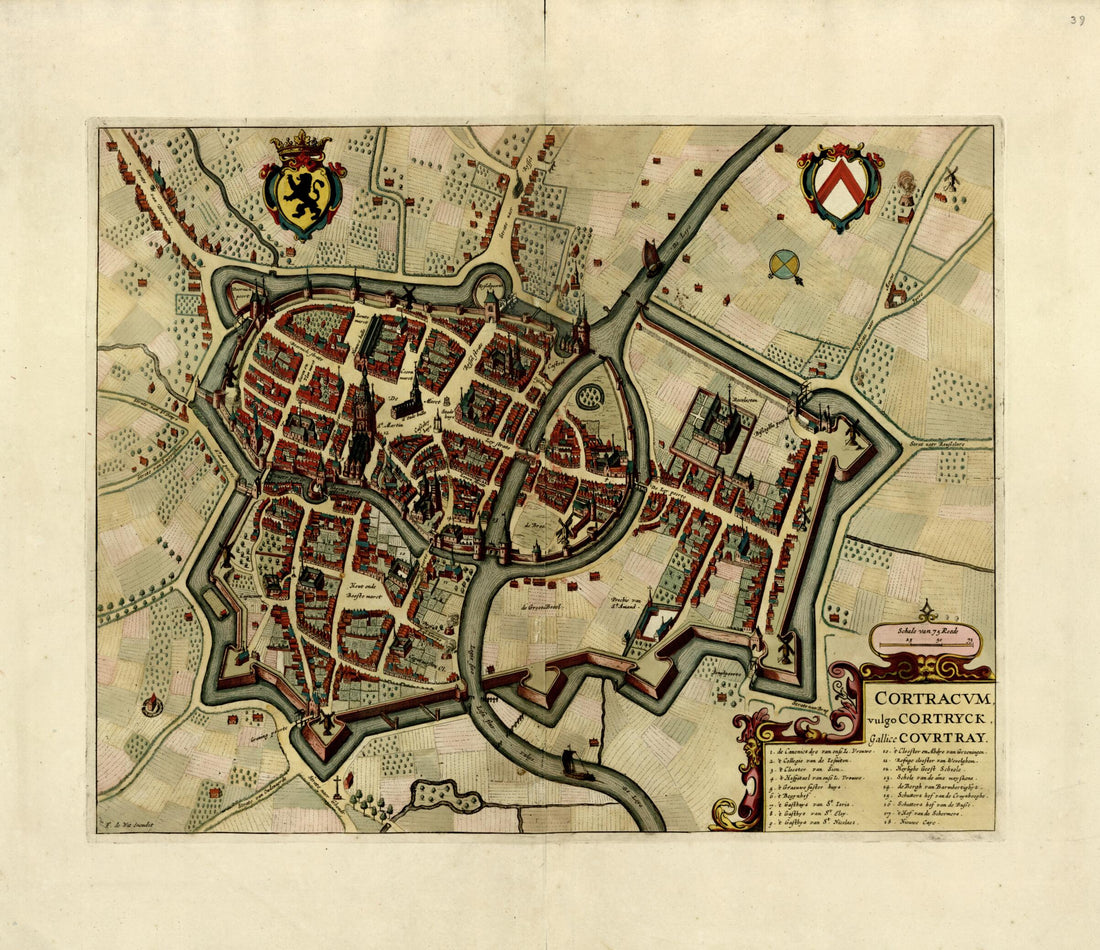This old map of Cortracvm Vulgo Cortryck, Gallice Covrtray from a Collection of Plans of Fortifications and Battles, 1684-from 1709 from 1709 was created by Anna Beeck in 1709