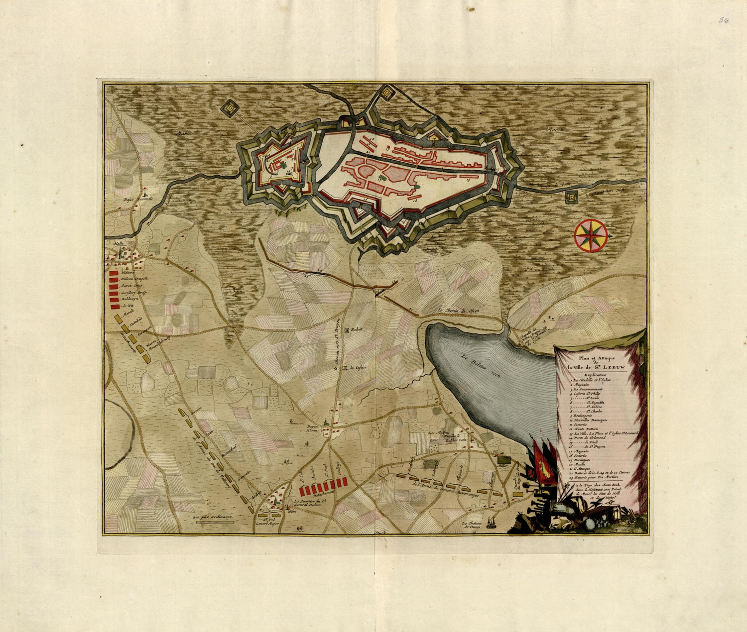 This old map of Plan Et Attaque La Ville De St. Leeuw from a Collection of Plans of Fortifications and Battles, 1684-from 1709 from 1709 was created by Anna Beeck in 1709