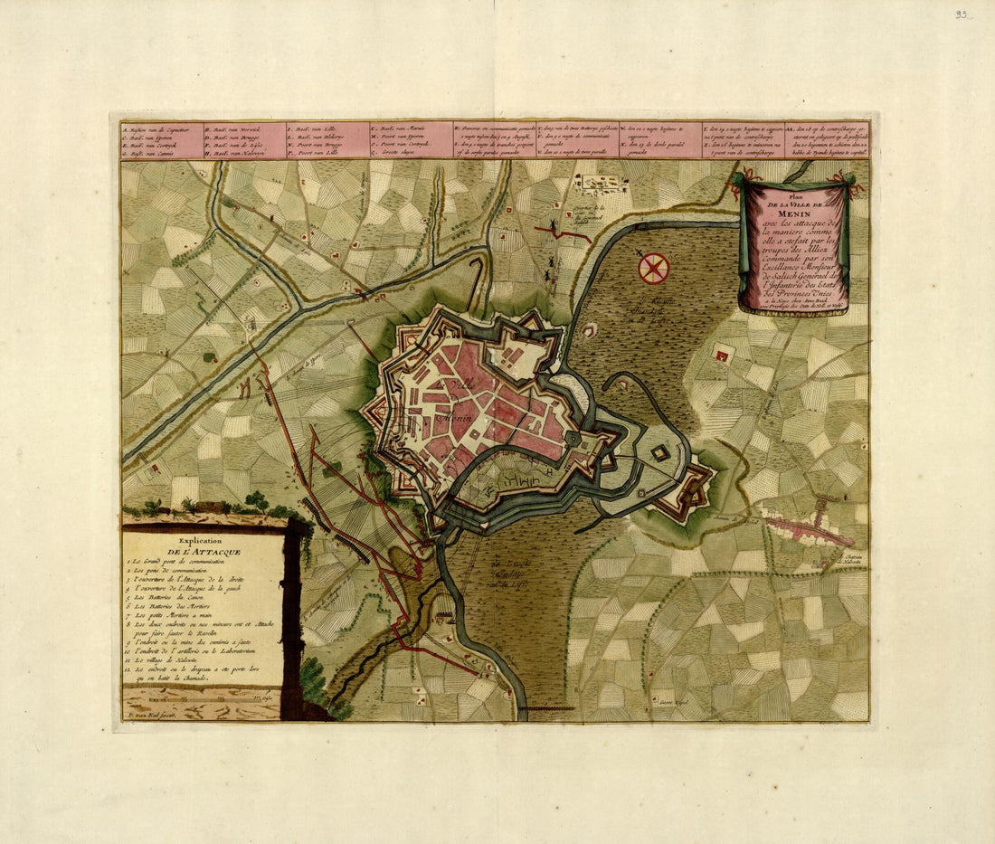 This old map of Plan De La Ville De Menin from a Collection of Plans of Fortifications and Battles, 1684-from 1709 from 1709 was created by Anna Beeck in 1709