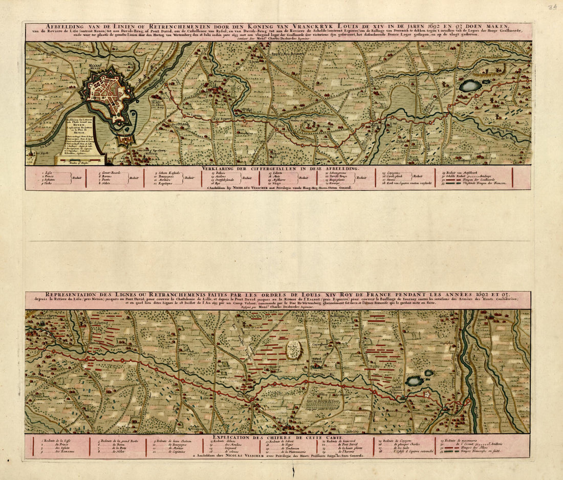 This old map of Afbeelding Van De Linien of Retrenchementen; Representation Des Lignes from a Collection of Plans of Fortifications and Battles, 1684-from 1709 from 1709 was created by Anna Beeck in 1709