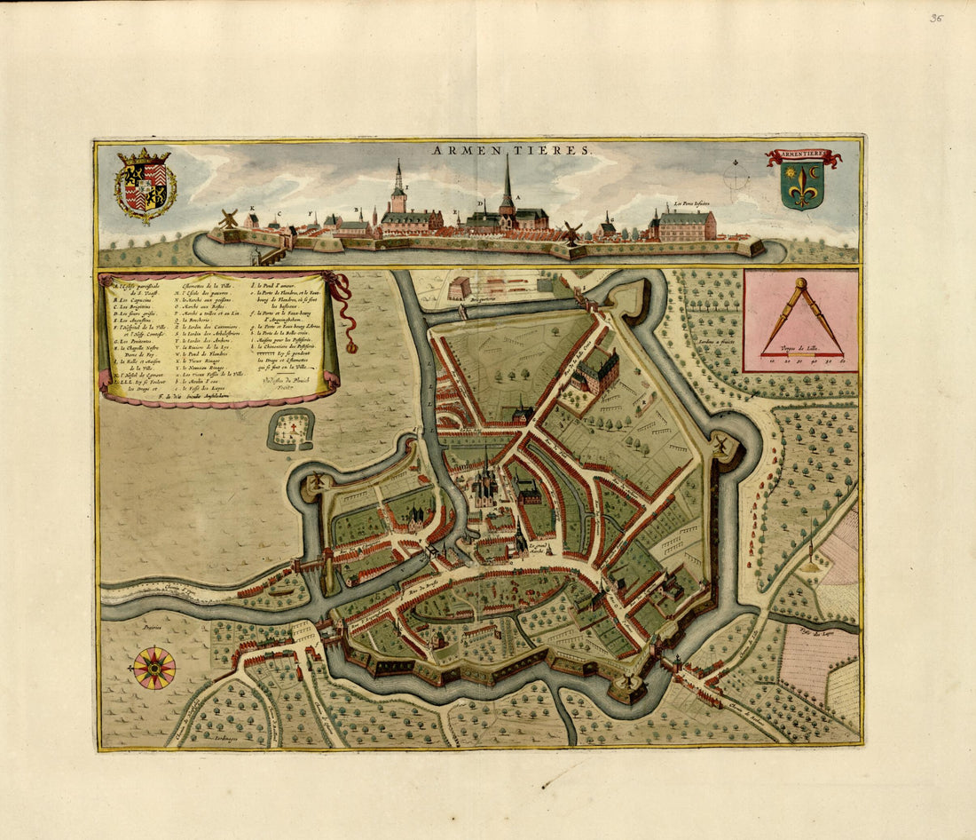 This old map of Armentieres from a Collection of Plans of Fortifications and Battles, 1684-from 1709 from 1709 was created by Anna Beeck in 1709