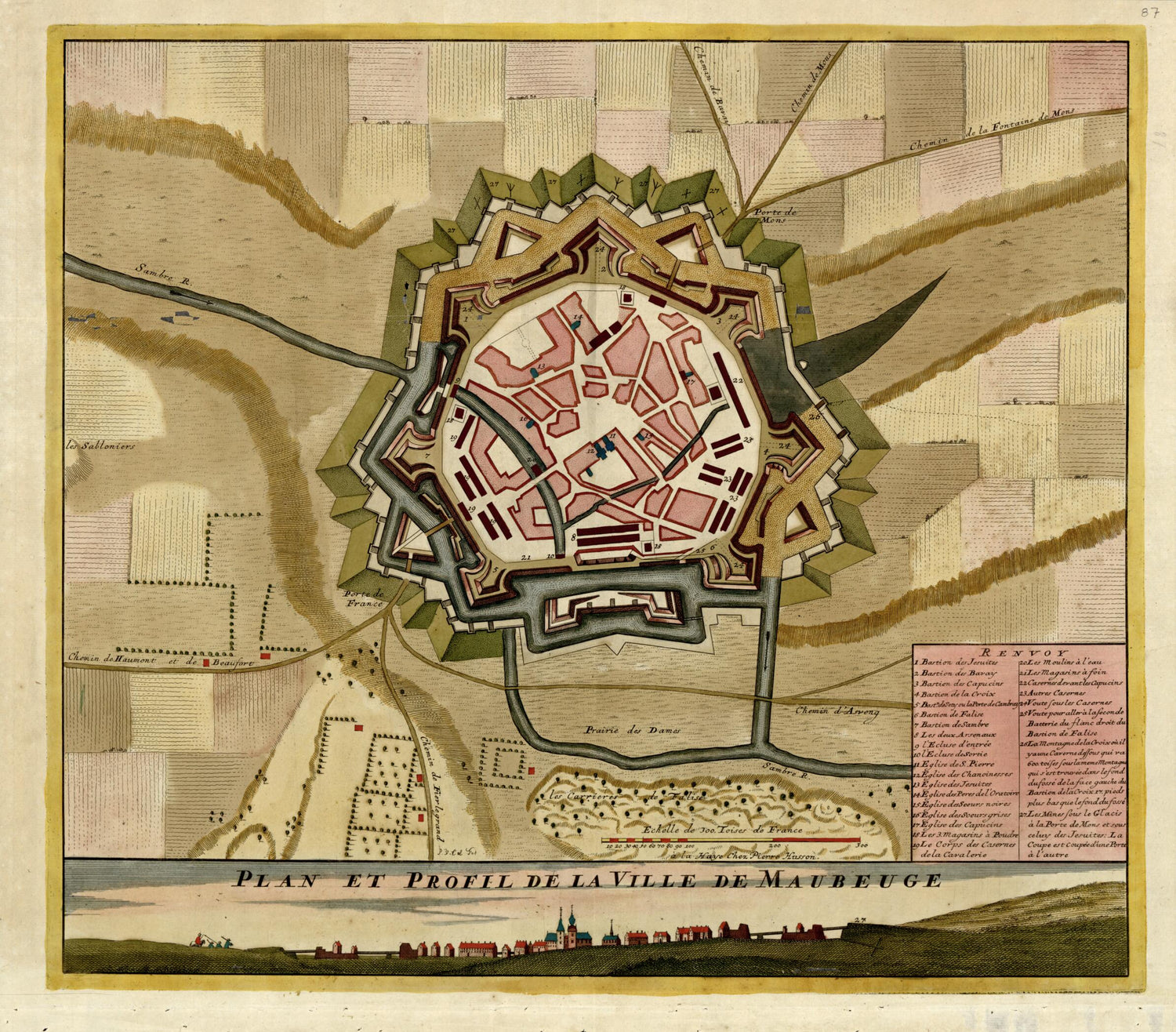 This old map of Plan Et Profil De La Ville De Mauberge from a Collection of Plans of Fortifications and Battles, 1684-from 1709 from 1709 was created by Anna Beeck in 1709