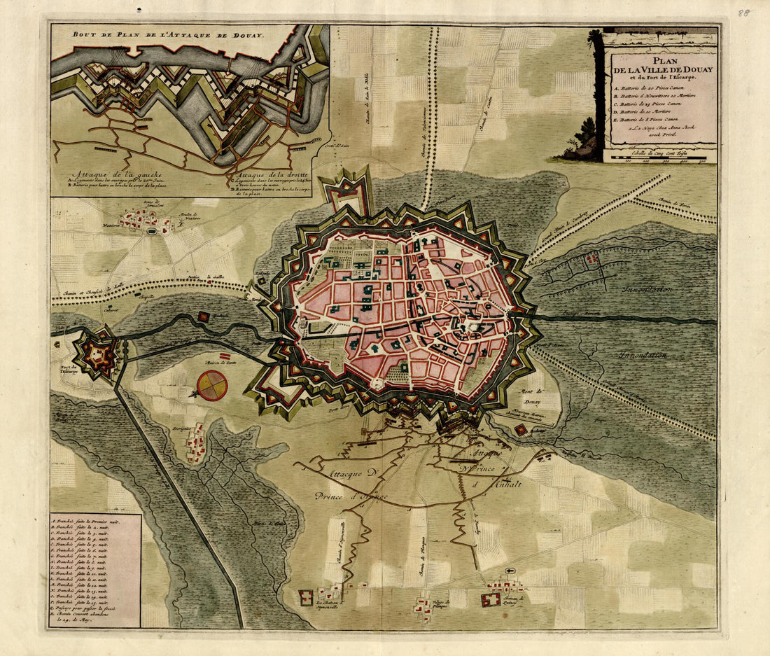 This old map of Plan De La Ville De Douay from a Collection of Plans of Fortifications and Battles, 1684-from 1709 from 1709 was created by Anna Beeck in 1709