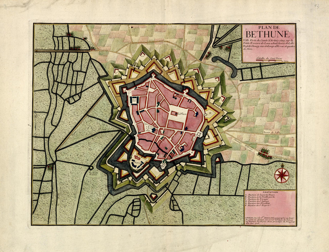 This old map of Plan De Bethune from a Collection of Plans of Fortifications and Battles, 1684-from 1709 from 1709 was created by Anna Beeck in 1709