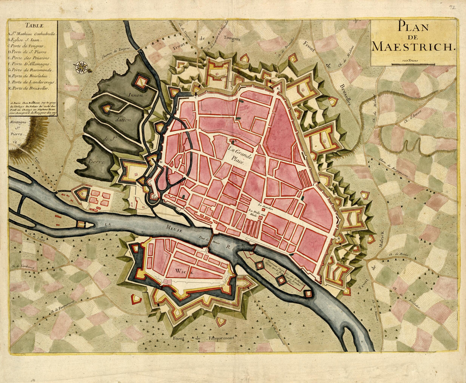 This old map of Plan De Maestrich from a Collection of Plans of Fortifications and Battles, 1684-from 1709 from 1709 was created by Anna Beeck in 1709