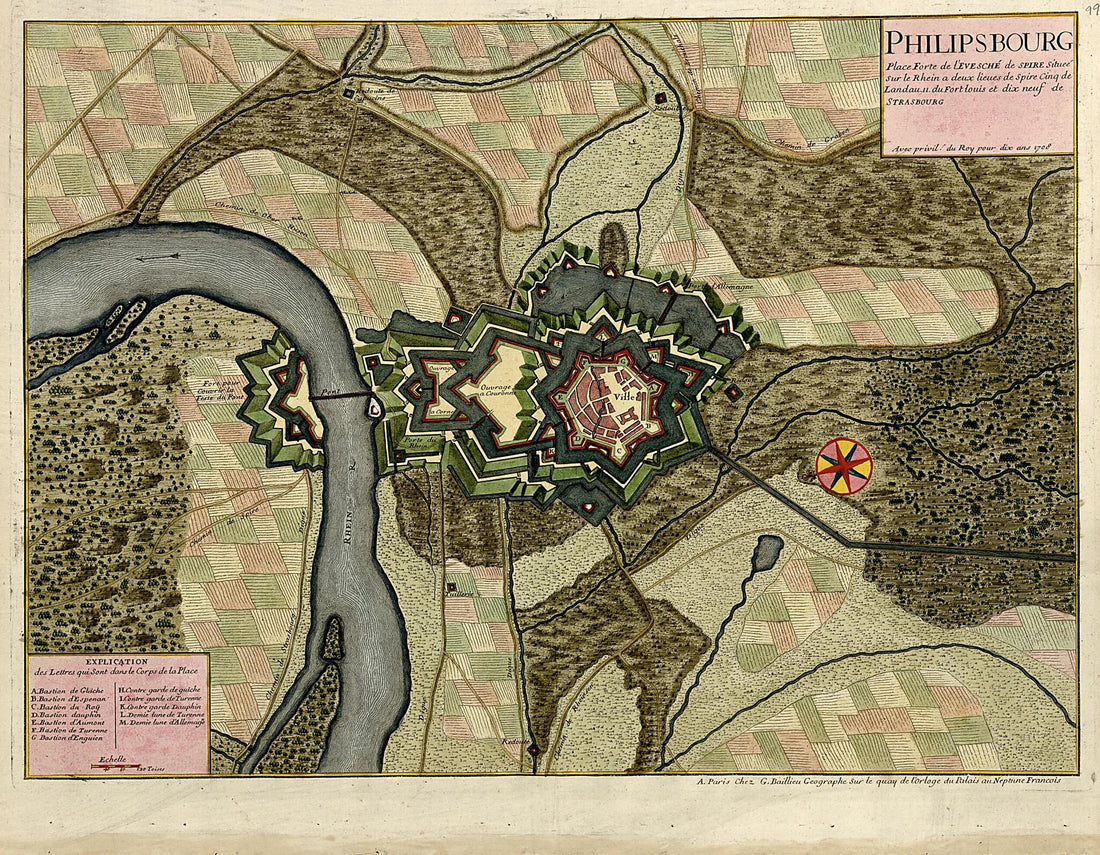 This old map of Philipsbourg from a Collection of Plans of Fortifications and Battles, 1684-from 1709 from 1709 was created by Anna Beeck in 1709