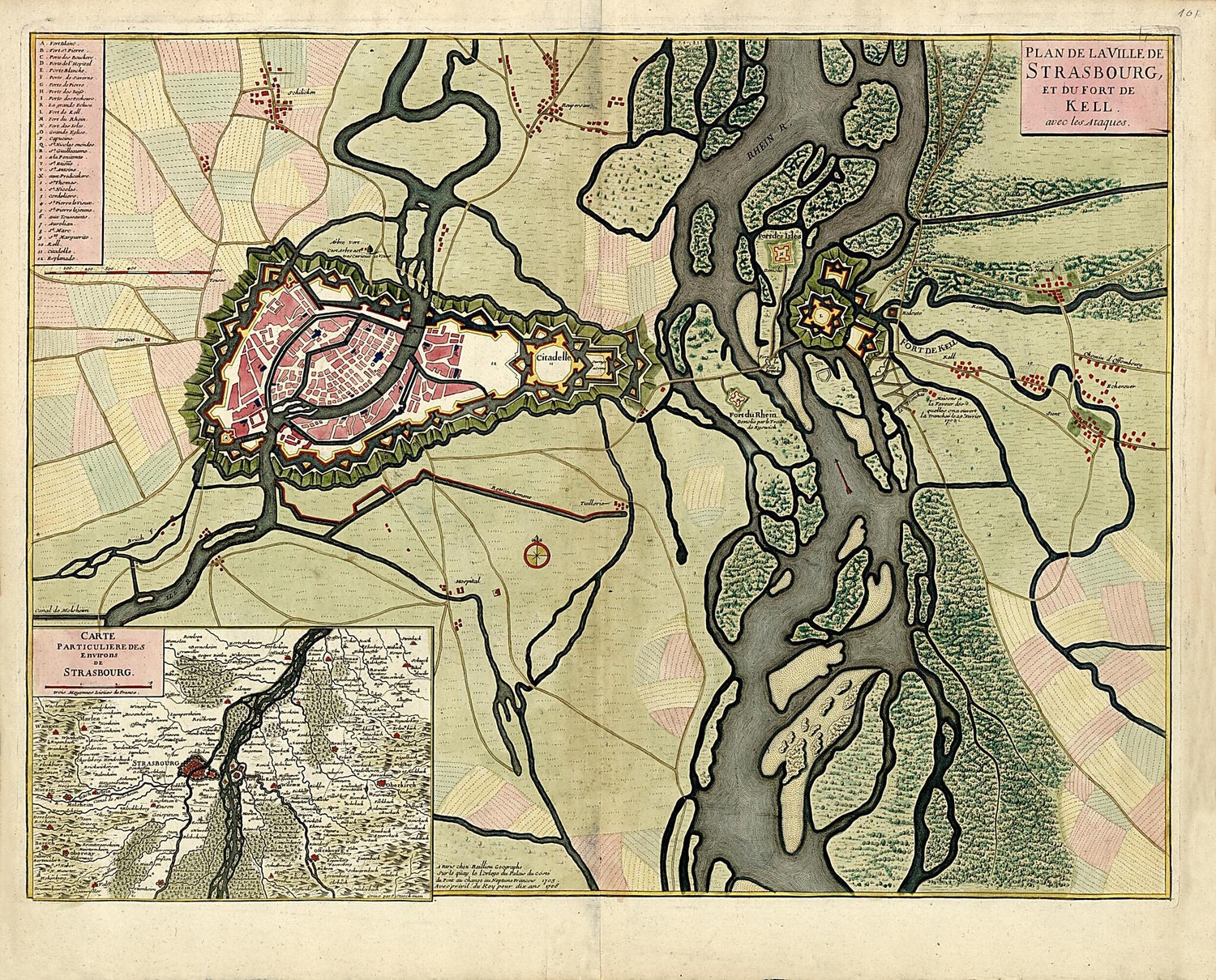 This old map of Plan De La Ville De Strasbourg Et Du Fort De Kell from a Collection of Plans of Fortifications and Battles, 1684-from 1709 from 1709 was created by Anna Beeck in 1709