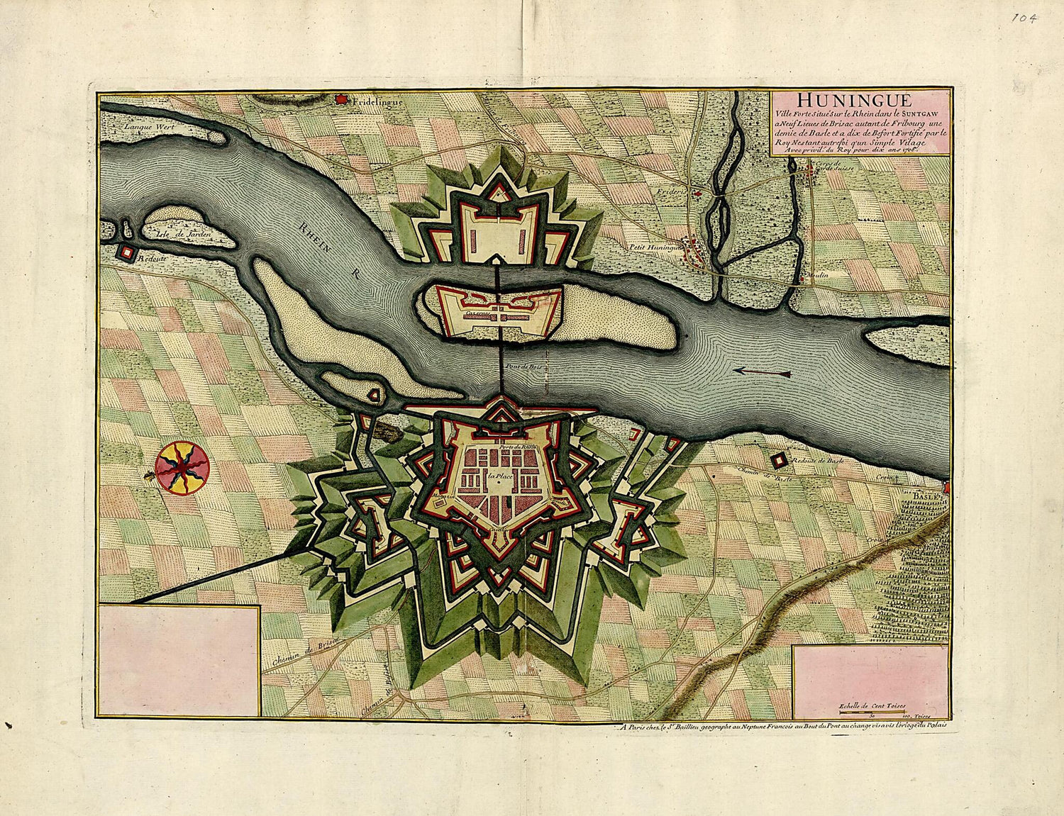 This old map of Huninque from a Collection of Plans of Fortifications and Battles, 1684-from 1709 from 1709 was created by Anna Beeck in 1709