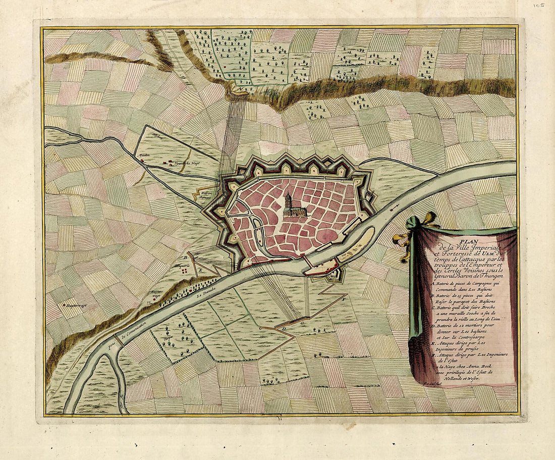 This old map of Plan De La Ville Imperiale Et Fortresse De Ulm from a Collection of Plans of Fortifications and Battles, 1684-from 1709 from 1709 was created by Anna Beeck in 1709