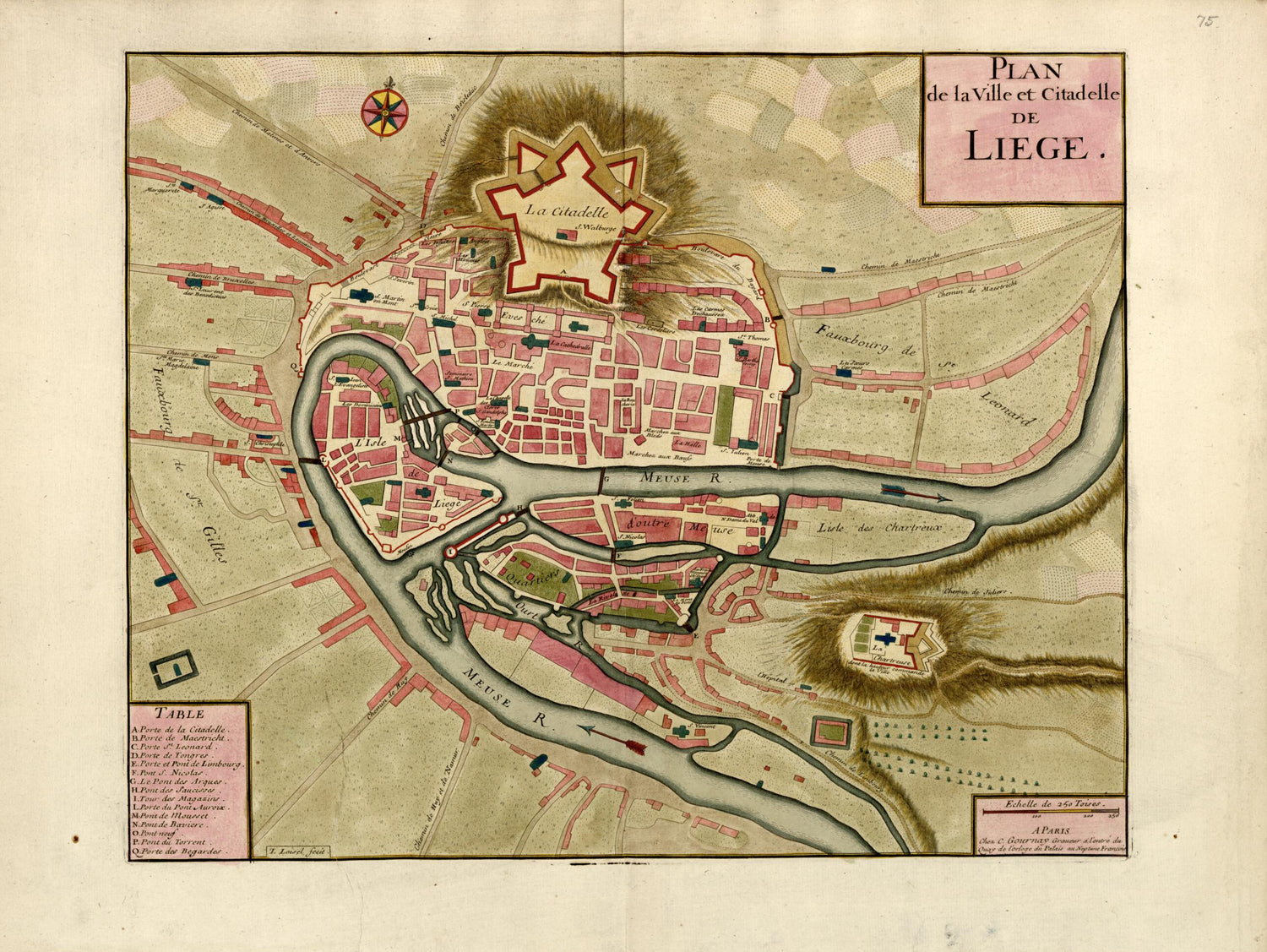 This old map of Plan De La Ville Et Citadelle De Liege from a Collection of Plans of Fortifications and Battles, 1684-from 1709 from 1709 was created by Anna Beeck in 1709