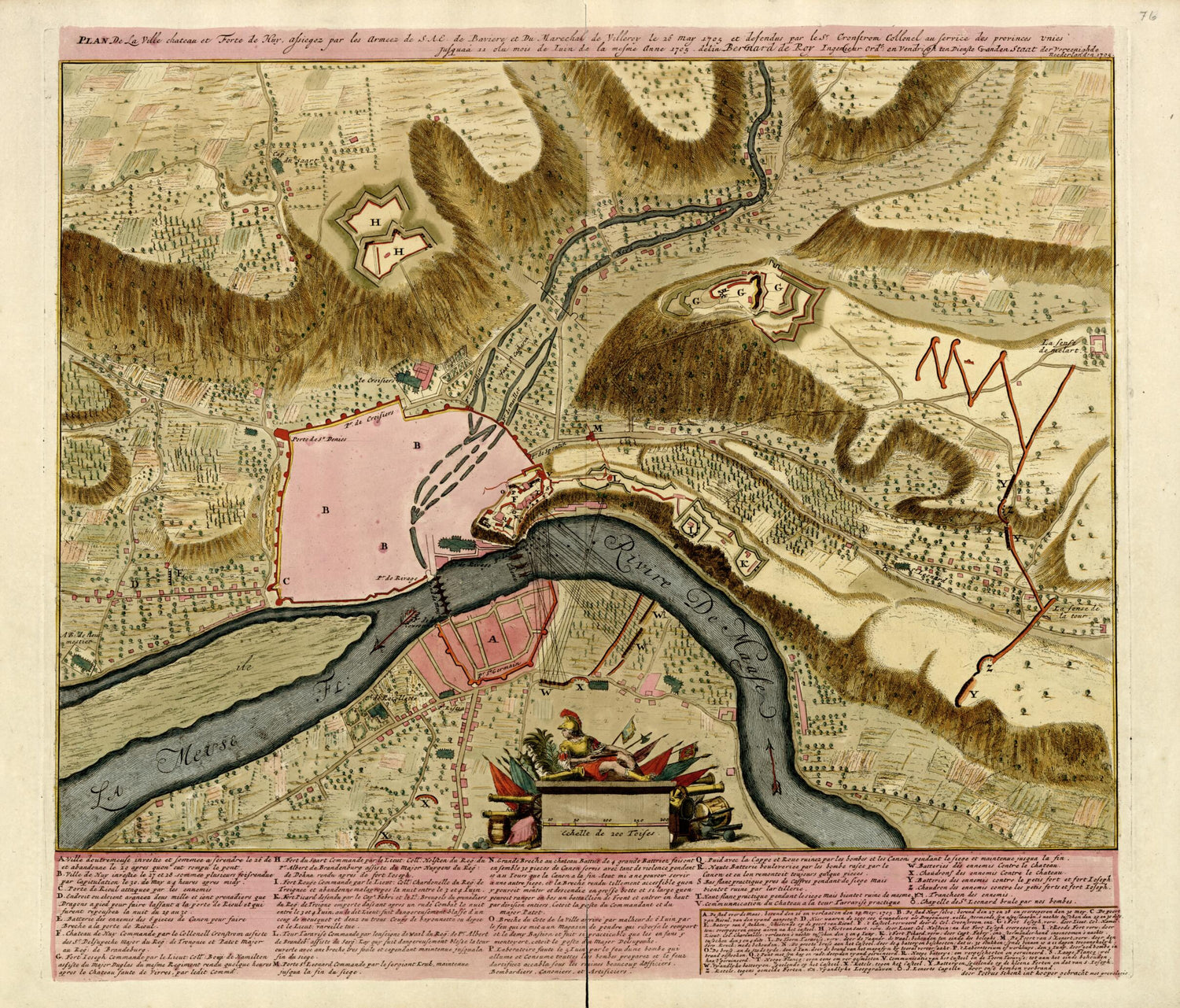 This old map of Plan De La Ville, Chateau Et Forte De Huy from a Collection of Plans of Fortifications and Battles, 1684-from 1709 from 1709 was created by Anna Beeck in 1709