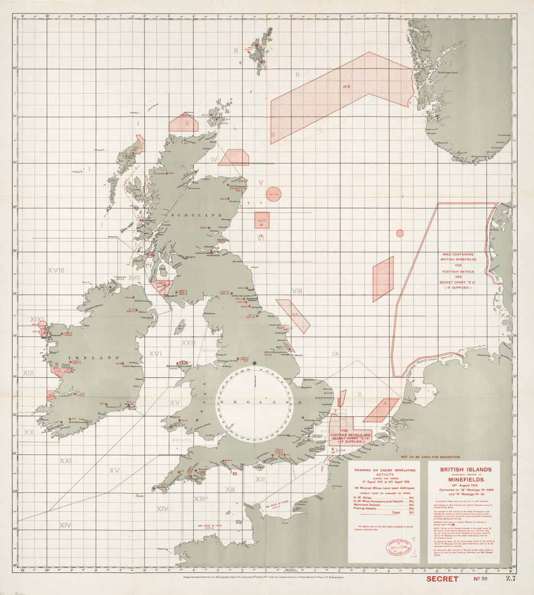 This old map of British Islands Approximate Positions of Minfields. 19th August 1918. from William Rea Furlong Map Collection. from 1870 was created by  Great Britain. Hydrographic Department in 1870