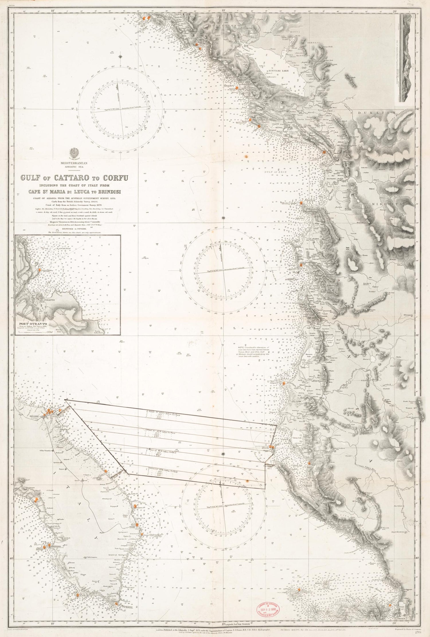 This old map of Gulf of Cattaro to Corfu. 1878. from William Rea Furlong Map Collection. from 1870 was created by  Great Britain. Hydrographic Department in 1870