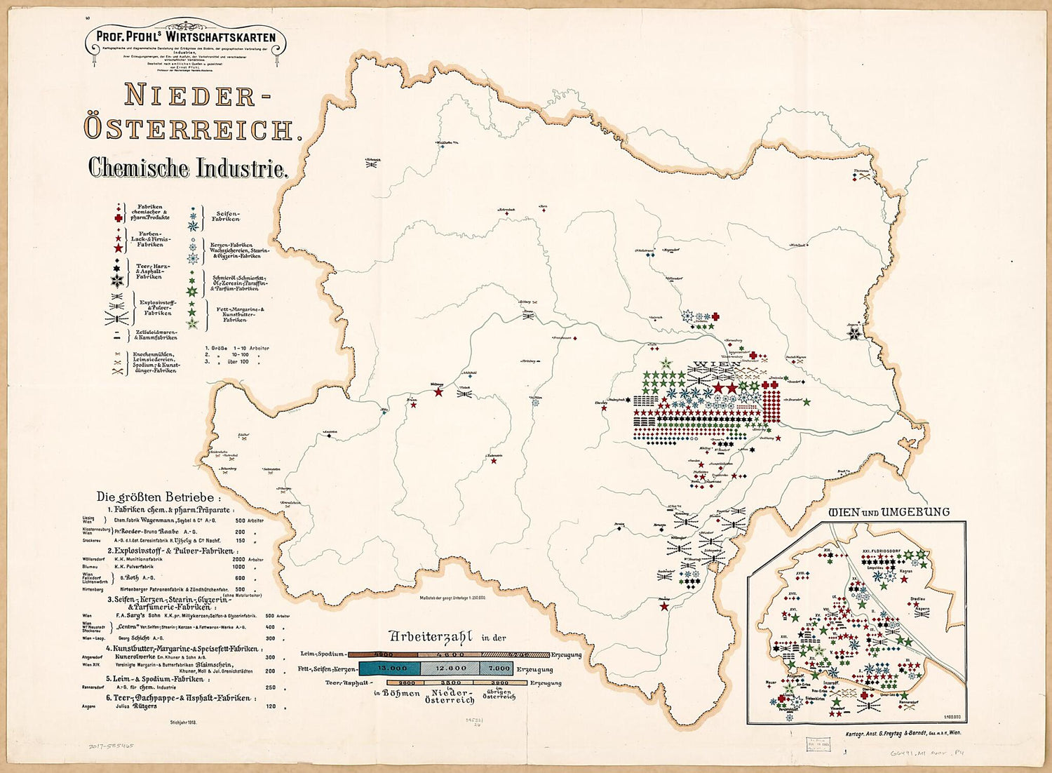 This old map of Nieder-Osterrreich Chemische Industrie from Prof. Pfohls Wirtschaftskarten from 1913 was created by Ernst Pfohl in 1913