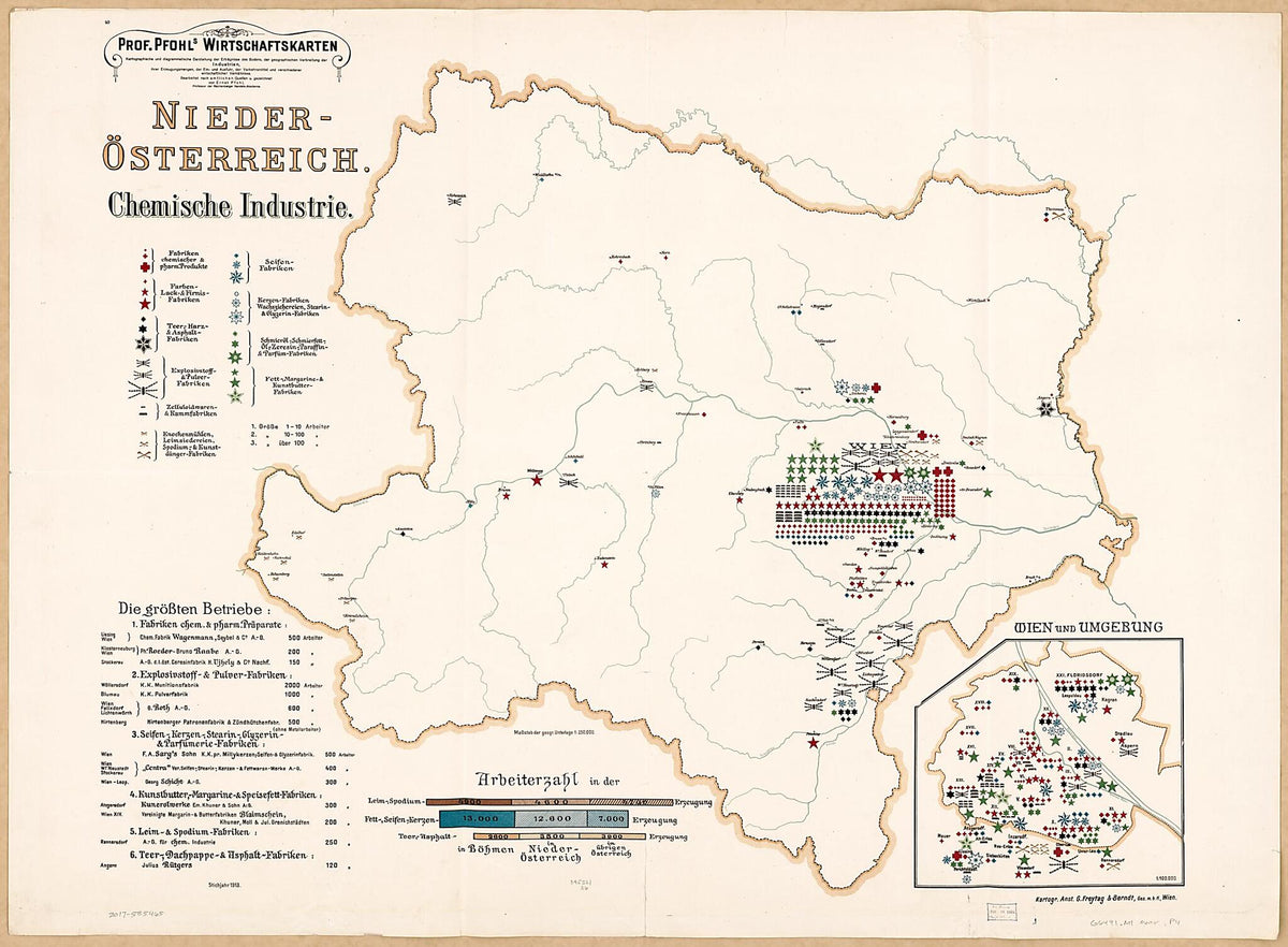 Nieder-Osterrreich Chemische Industrie from Prof. Pfohls Wirtschaftskarten 1913 by Relic Map Company